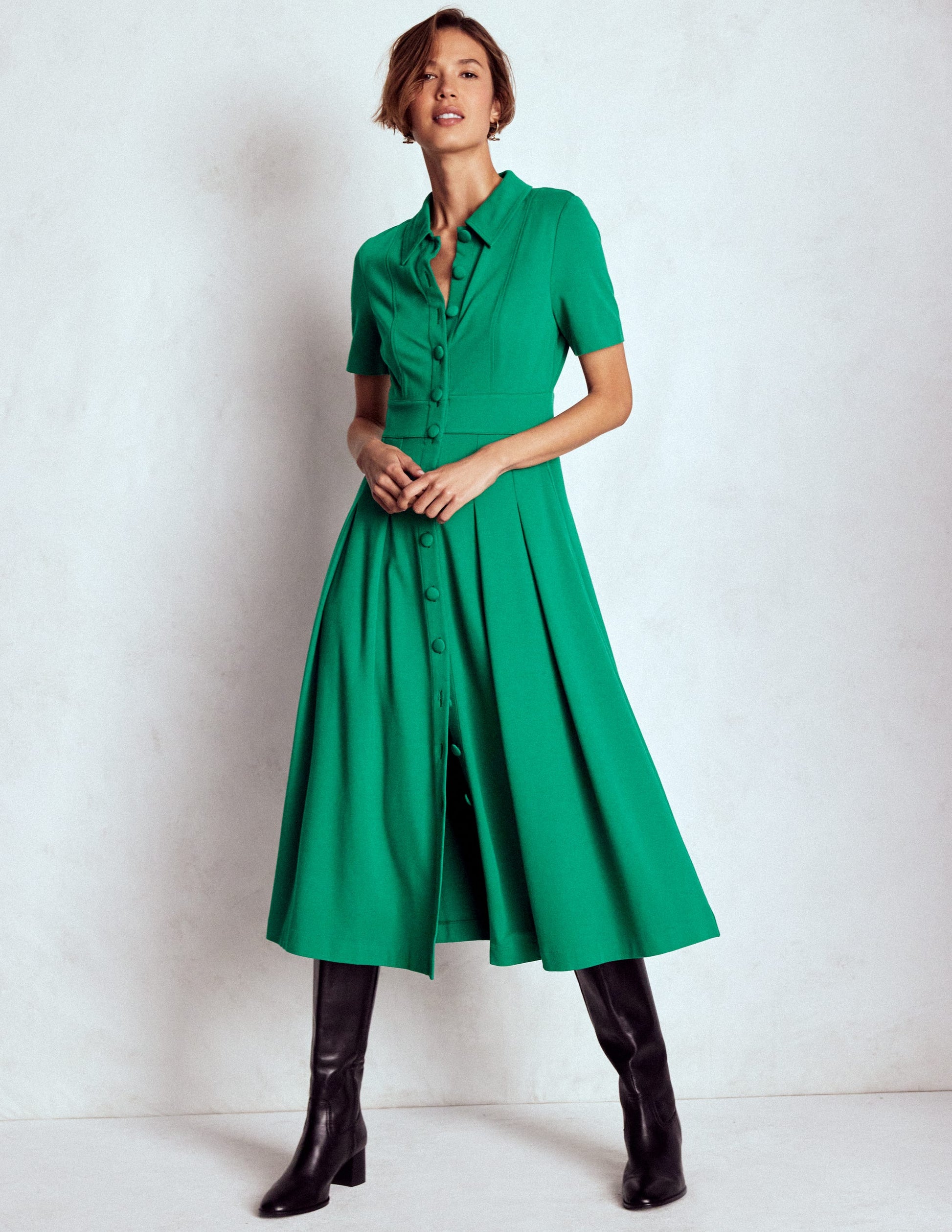 Boden Women's Bridget Ponte Shirt Dress in Green | Size 4 Boden Women's Bridget Ponte Shirt Dress in Green | Size 4