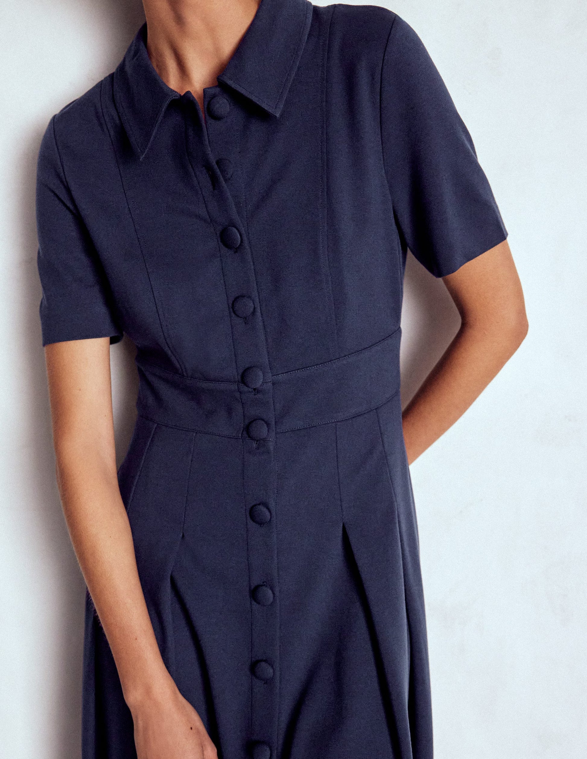 Boden Women's Bridget Ponte Shirt Dress in Blue Boden Women's Bridget Ponte Shirt Dress in Blue