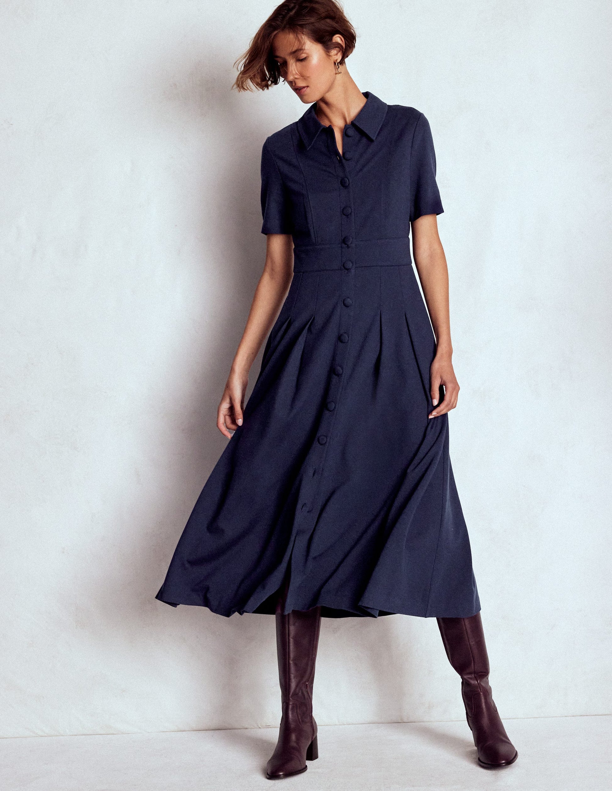 Bridget Ponte Shirt Dress-Navy-4