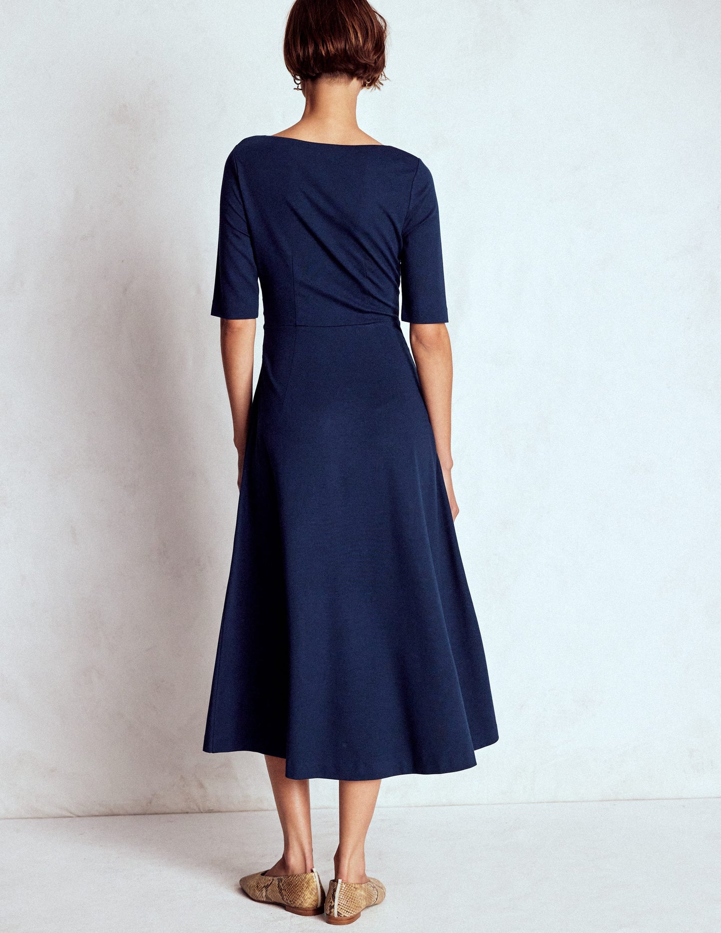 Mathilde Tie Waist Ponte Dress-Navy