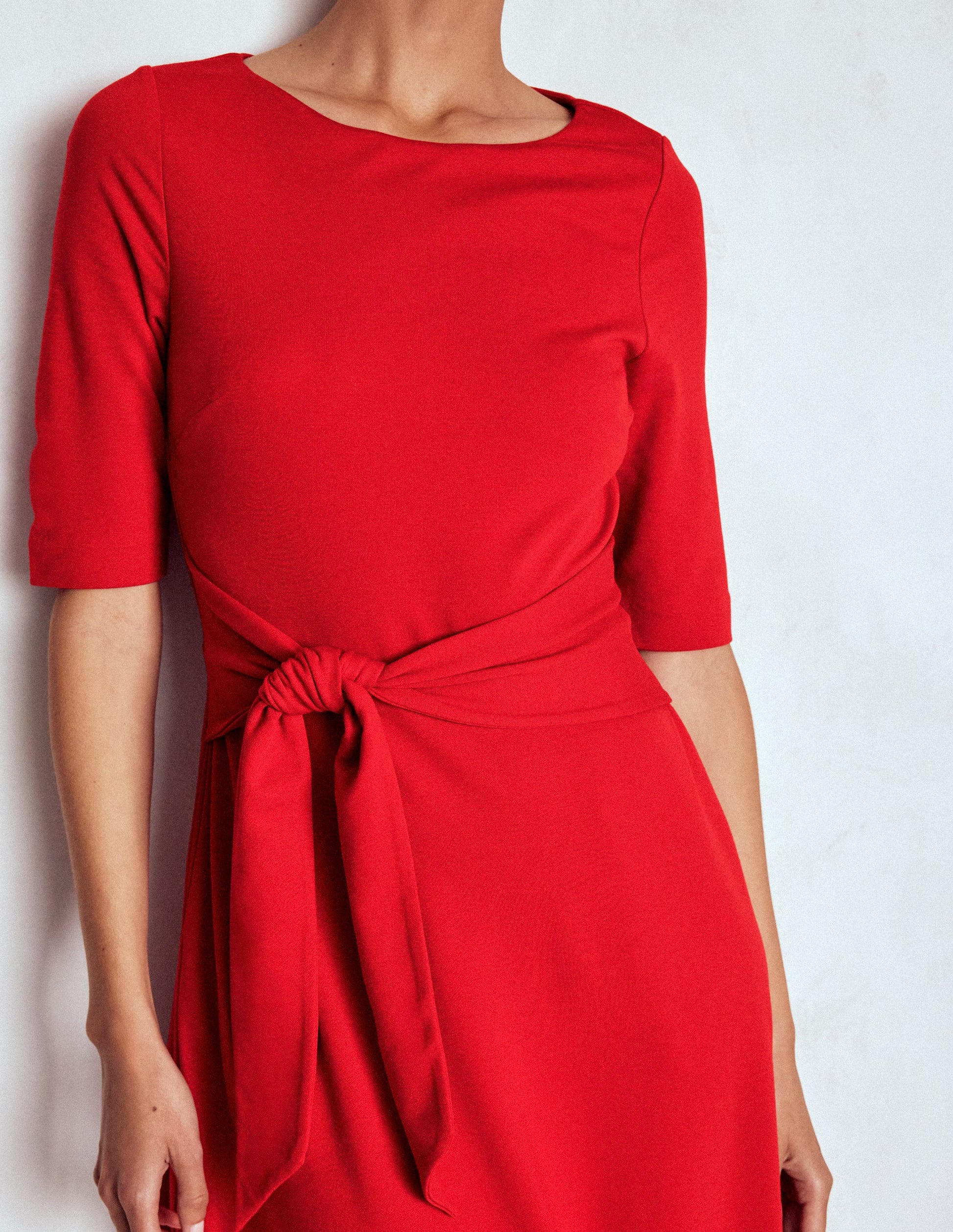 Mathilde Tie Waist Ponte Dress-Spicy Red-2