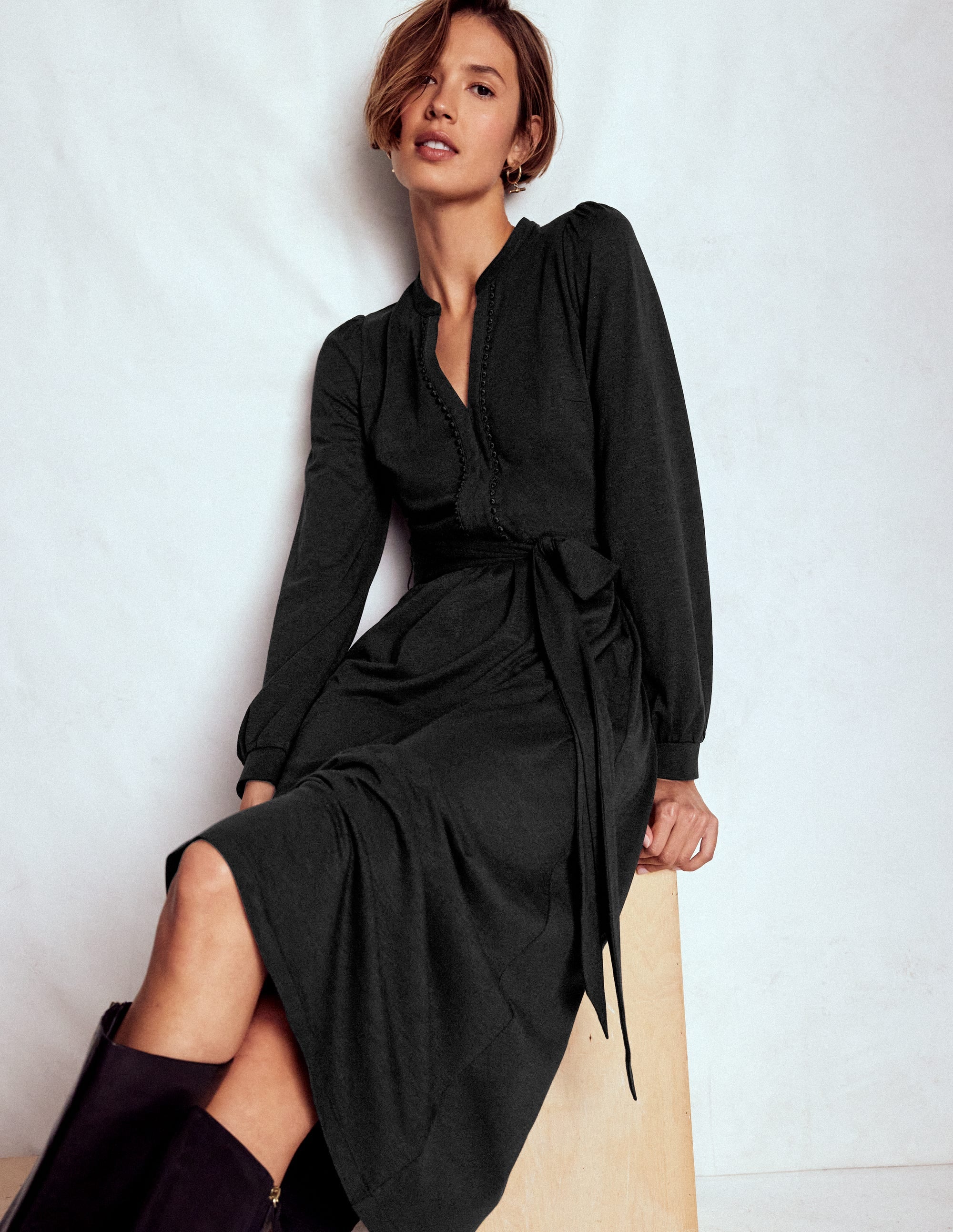 Naomi Long Sleeve Jersey Dress-Black - Image 5