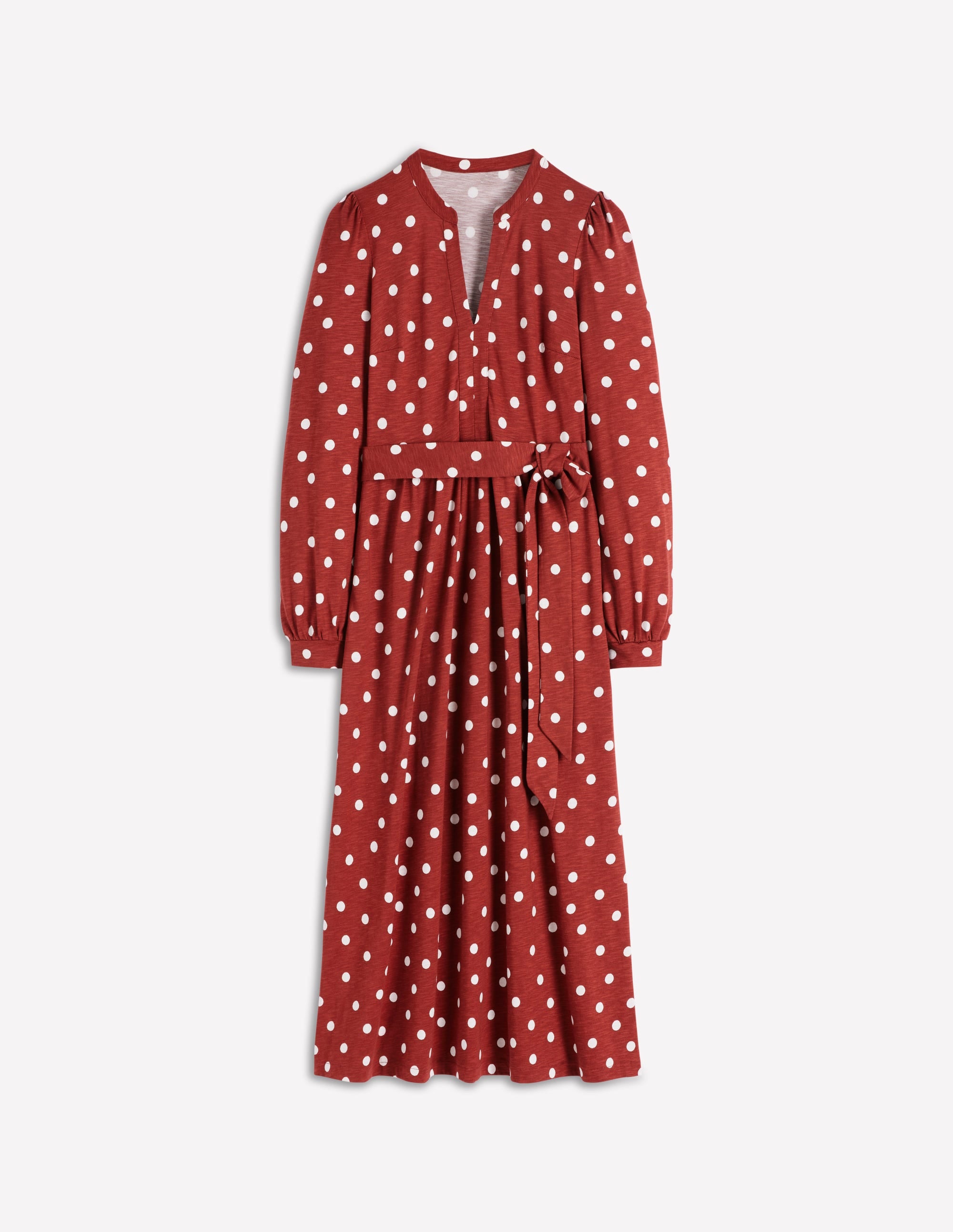 Naomi Long Sleeve Jersey Dress-Burnt Orange, Painted Dot - Image 6