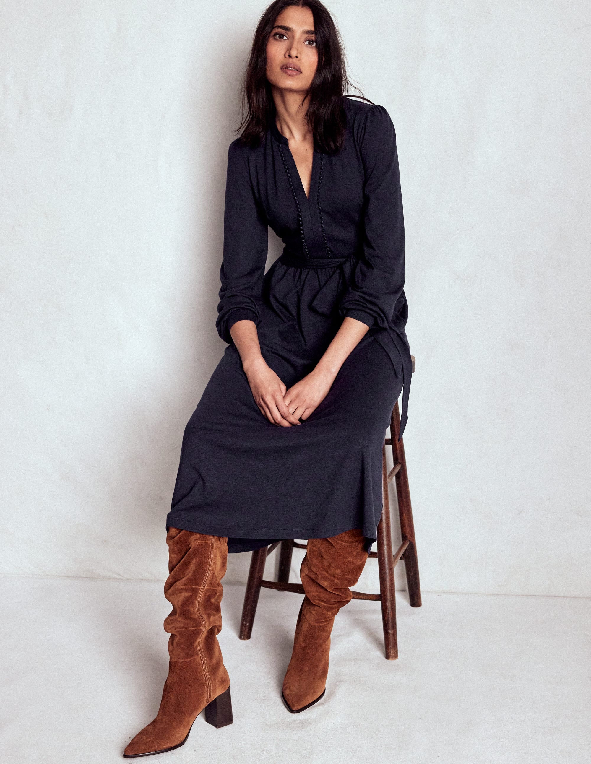 Naomi Long Sleeve Jersey Dress-Navy - Image 2