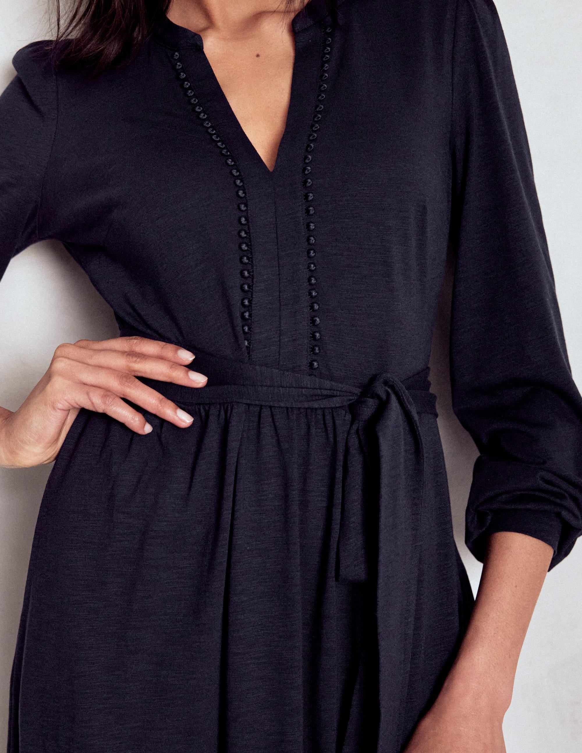 Naomi Long Sleeve Jersey Dress-Navy - Image 3