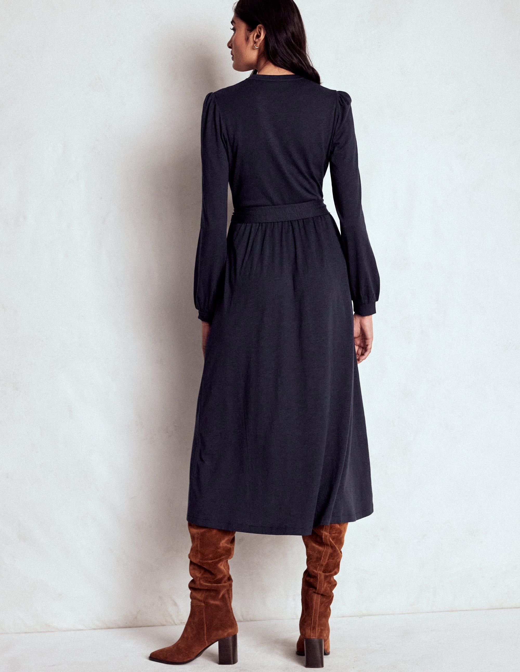 Naomi Long Sleeve Jersey Dress-Navy - Image 4