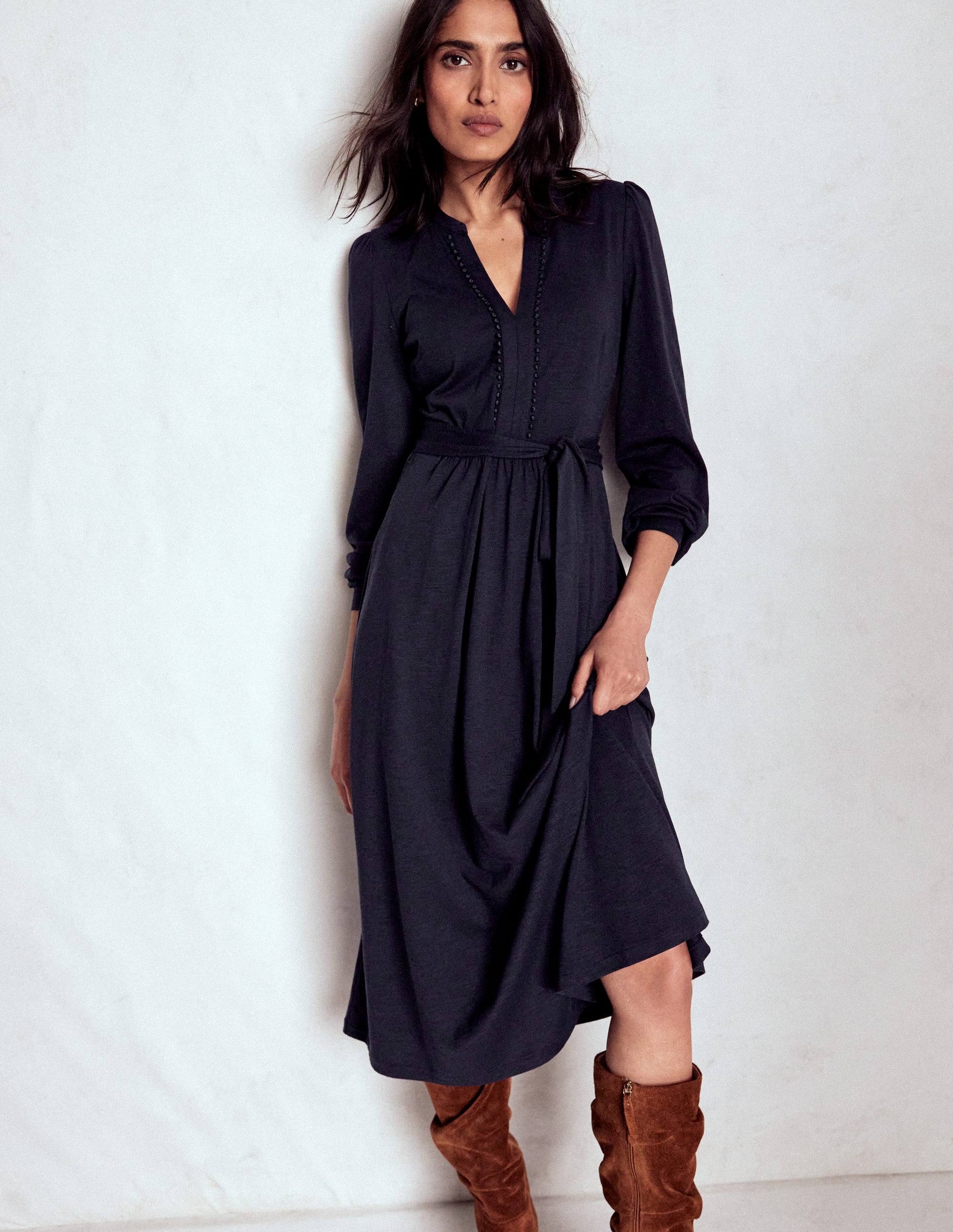Naomi Long Sleeve Jersey Dress-Navy - Image 1