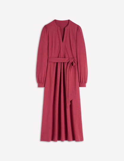 Naomi Long Sleeve Jersey Dress-Terracotta Red-5