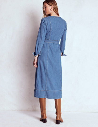 Zip Denim Straight Dress-Mid Vintage Denim-3