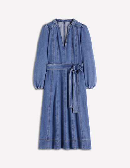 Flared Panel Denim Dress-Mid Vintage-6