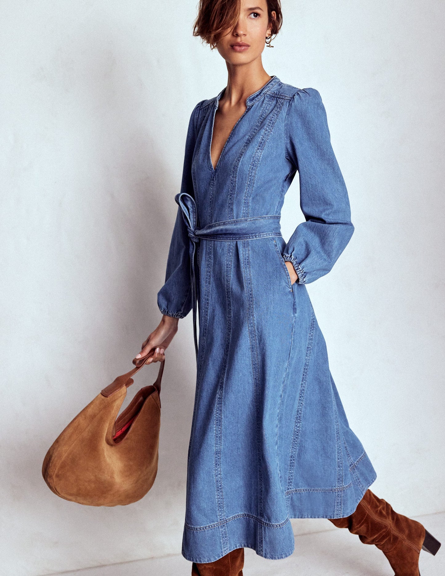 Flared Panel Denim Dress-Mid Vintage