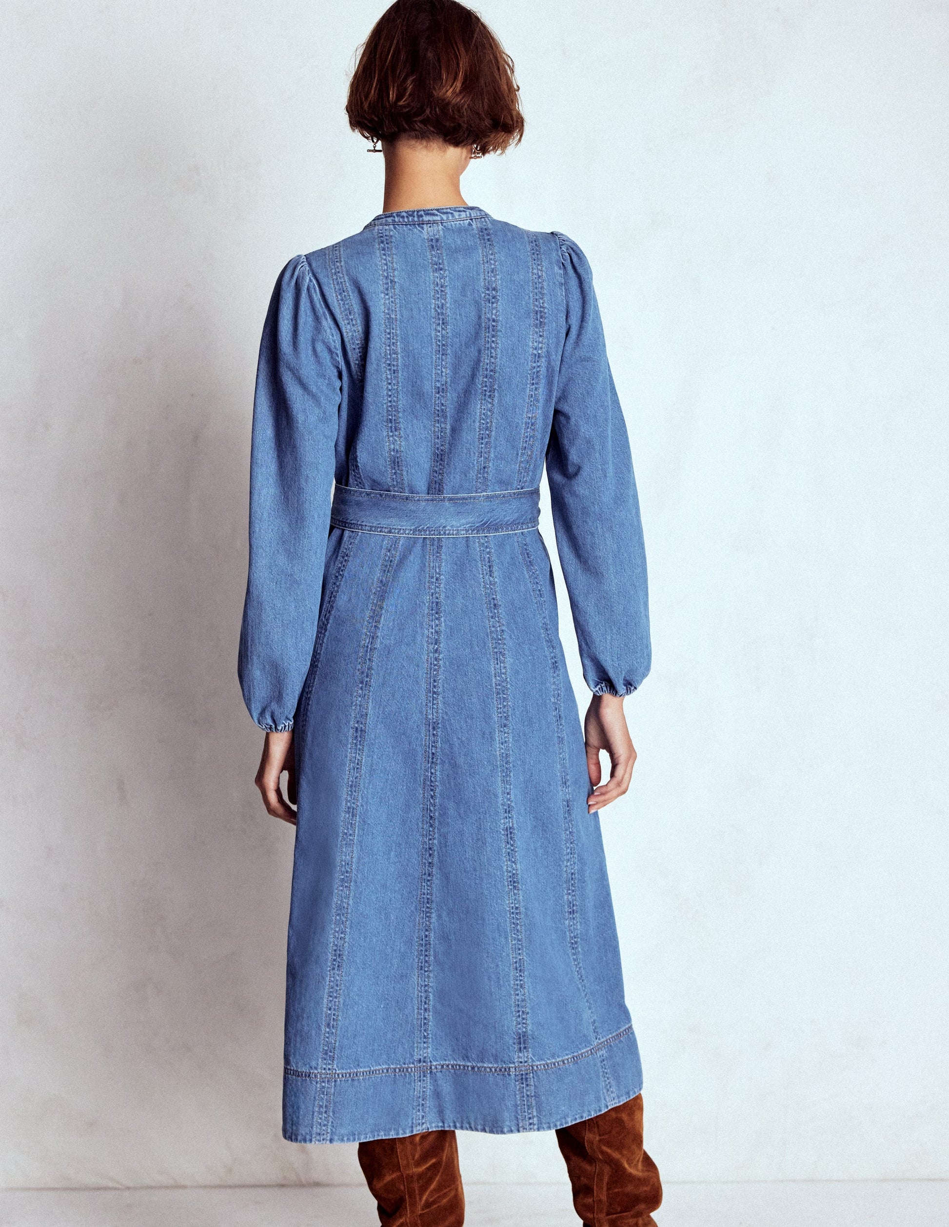Flared Panel Denim Dress-Mid Vintage-3