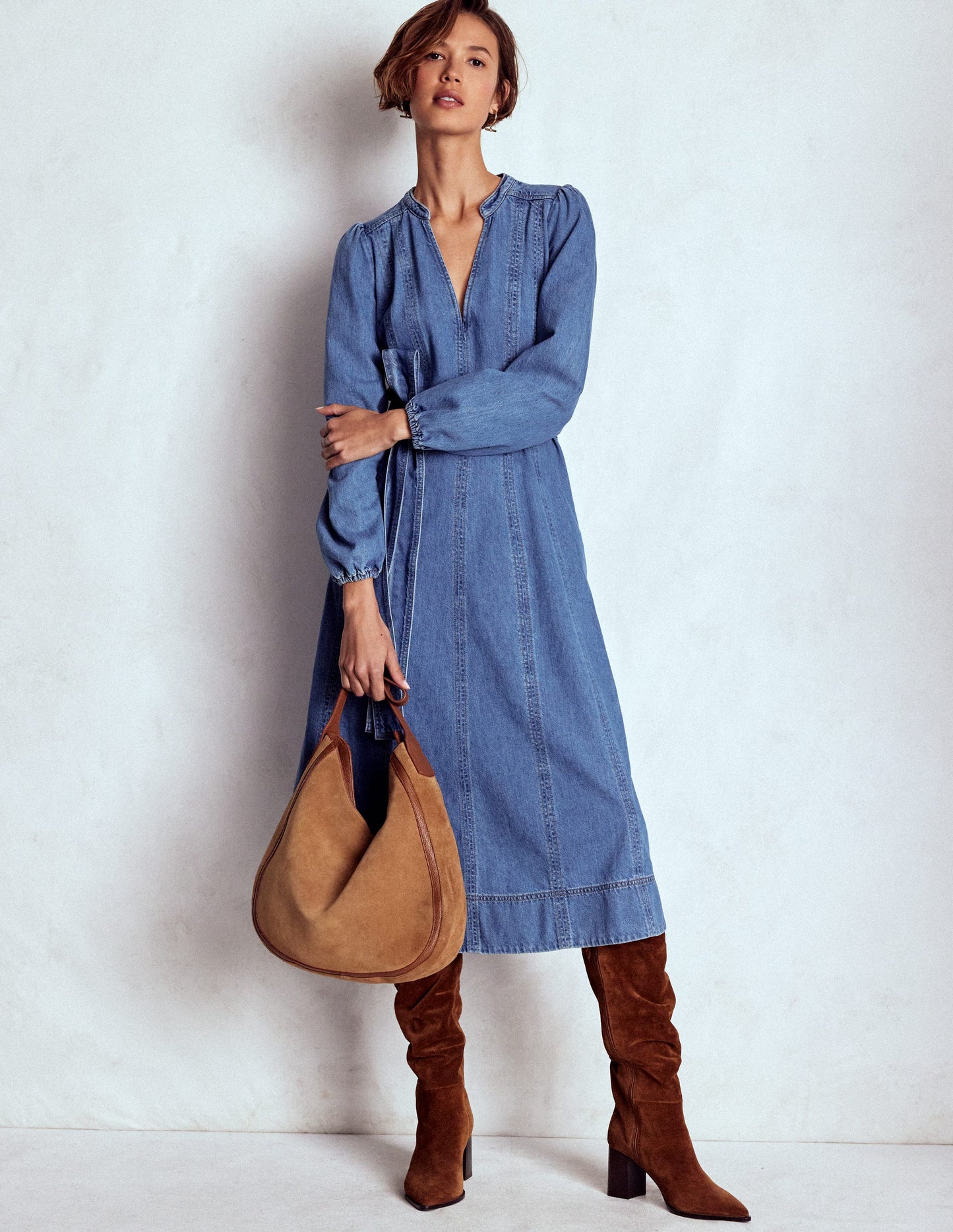 Flared Panel Denim Dress-Mid Vintage