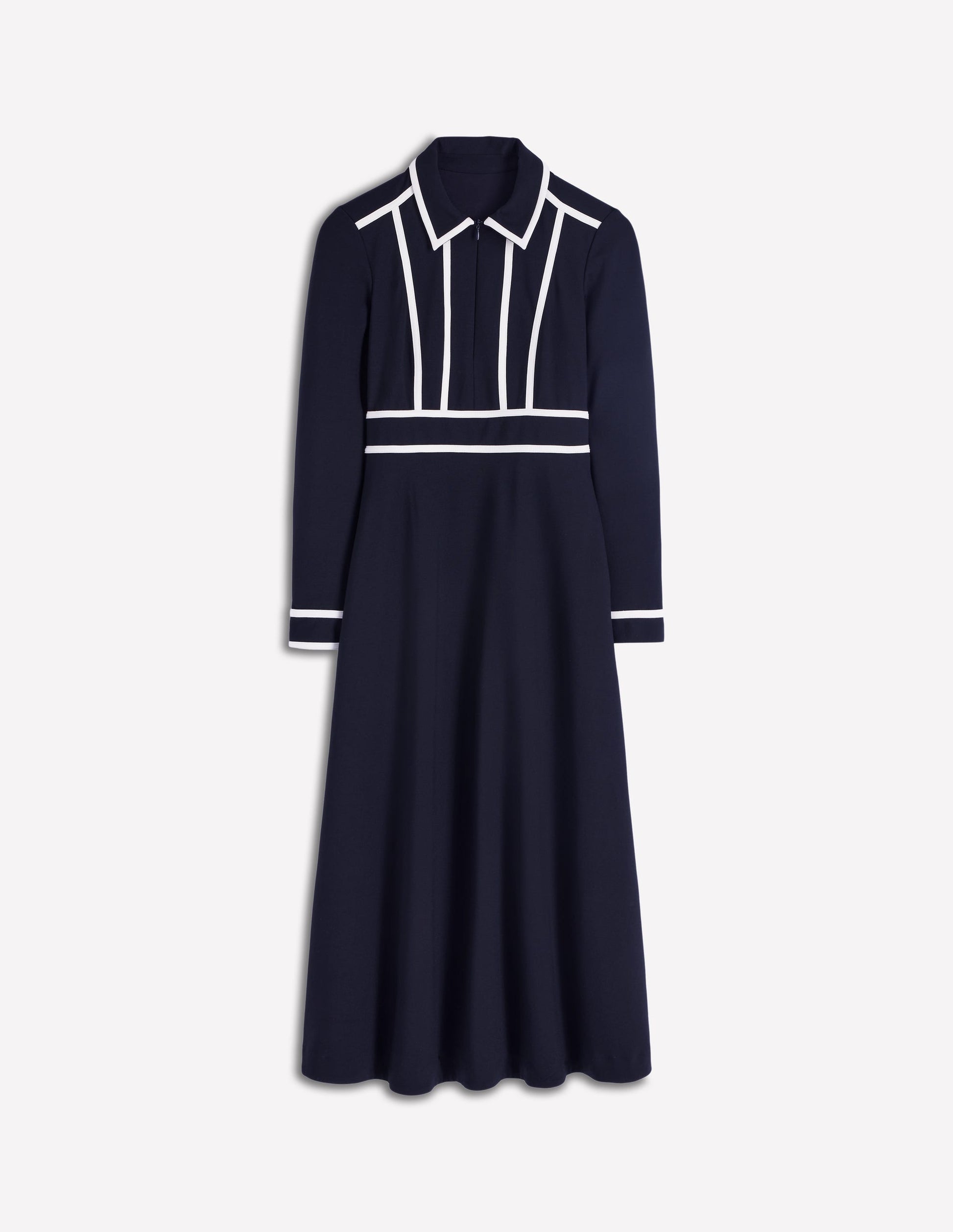 Contrast Ponte Midi Dress-Navy-7
