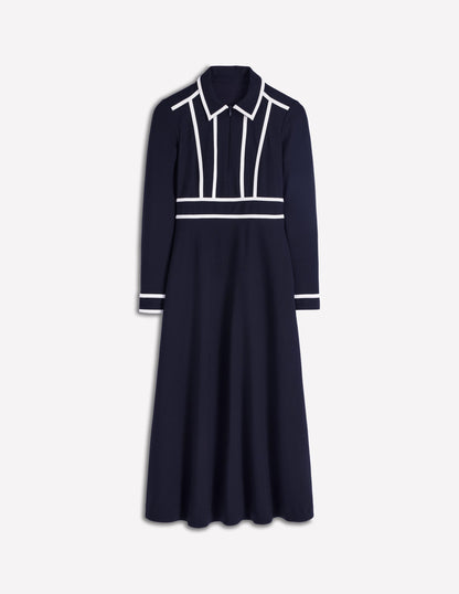 Contrast Ponte Midi Dress-Navy-7