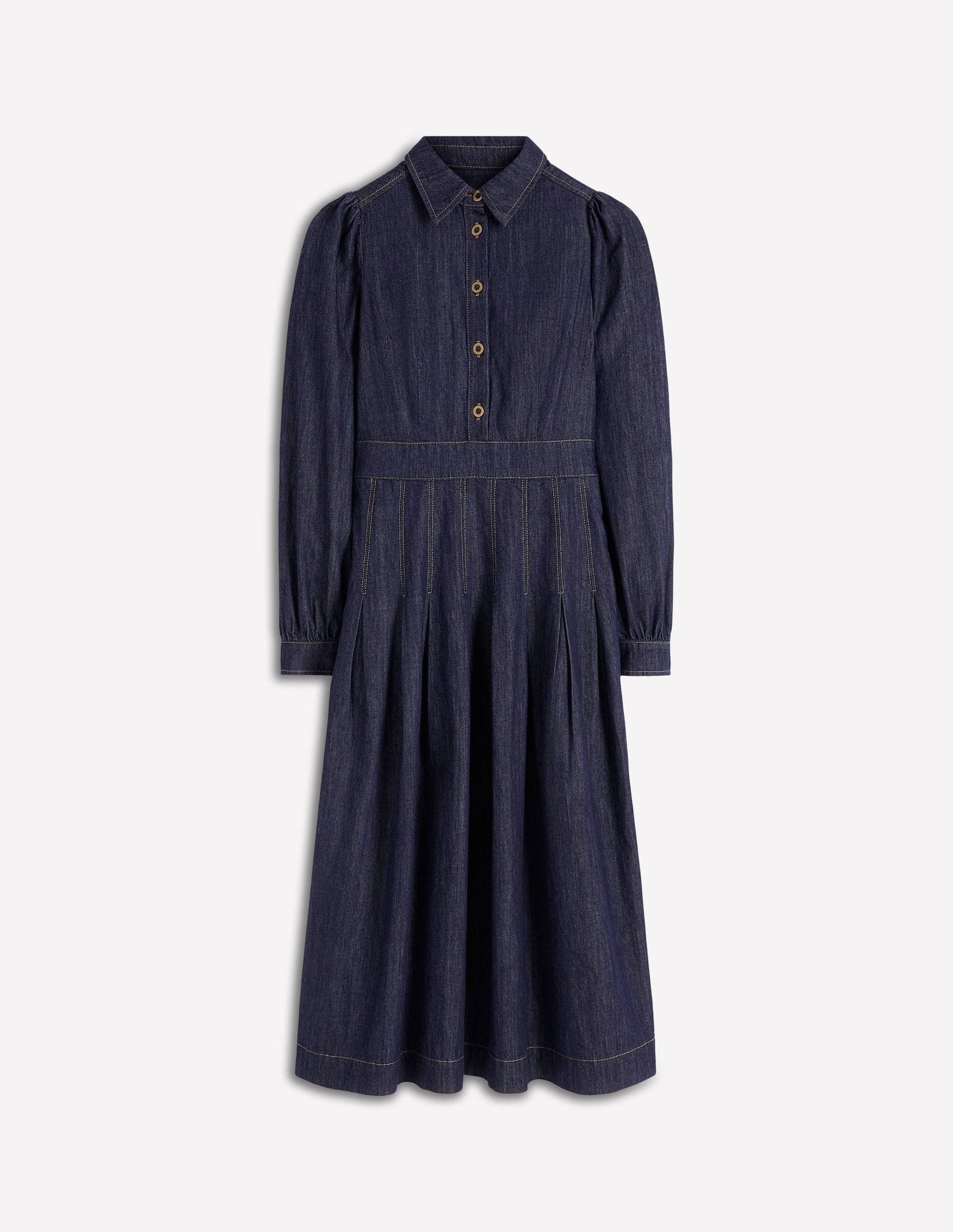 boden pleated dress NEW Boden women's 10P Pleated Skirt Midi Shirt Dress blue white long puff sleeve