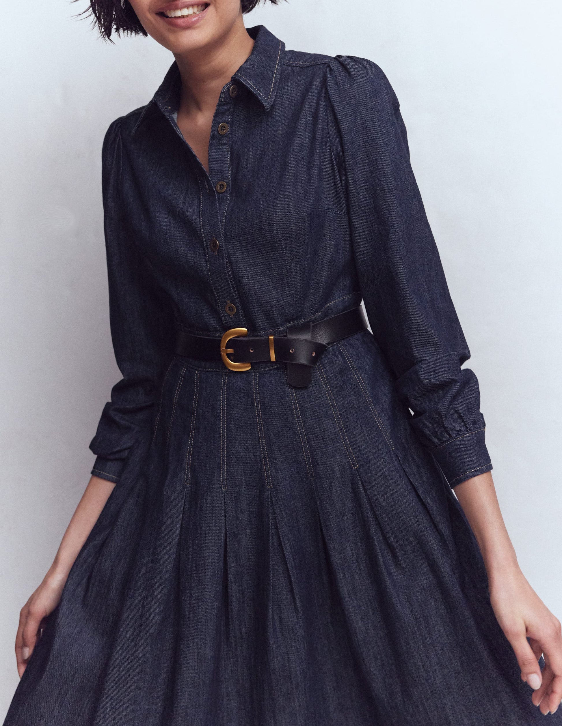 Boden Women's Pleat Skirt Denim Midi Dress in Blue | Size 10 Boden Women's Pleat Skirt Denim Midi Dress in Blue | Size 10