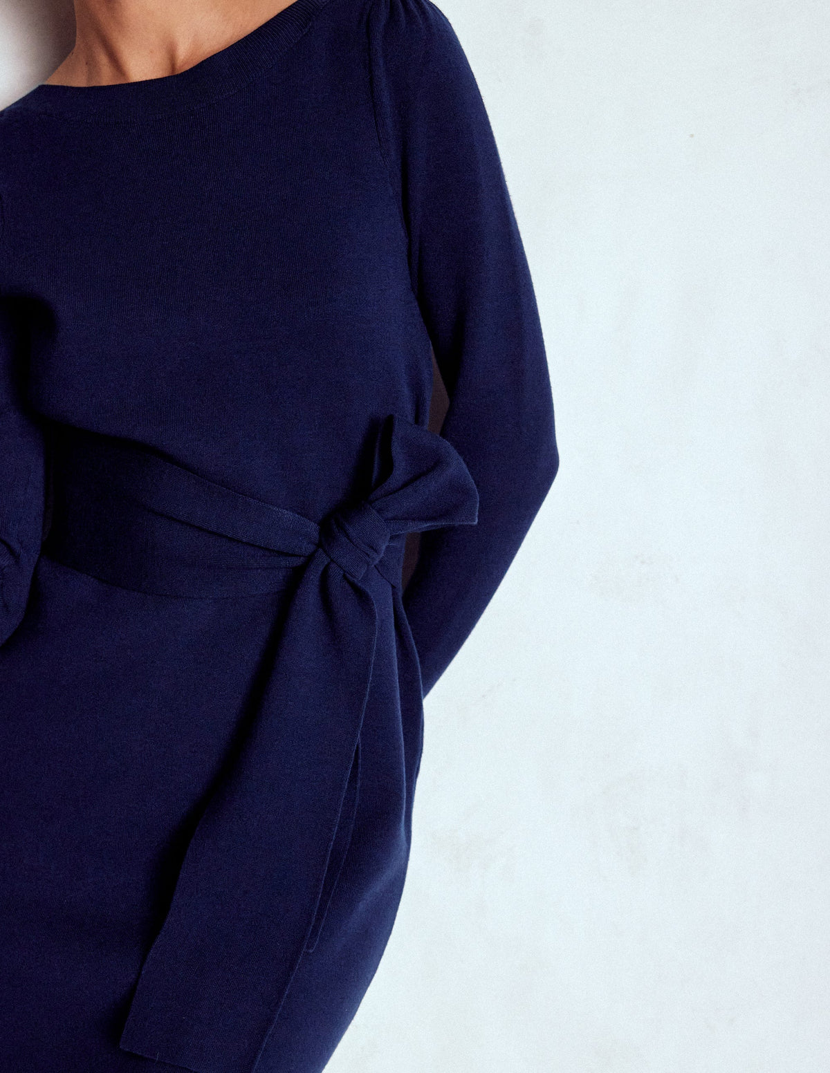 Tiana Tie Front Knitted Dress-Navy - Image 2