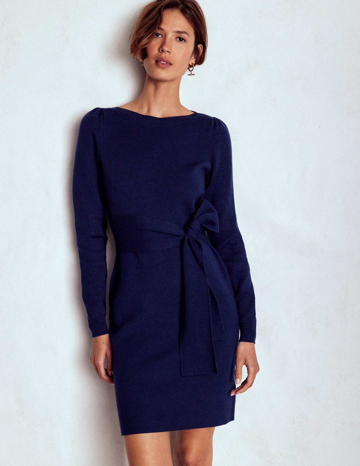 Tiana Tie Front Knitted Dress-Navy