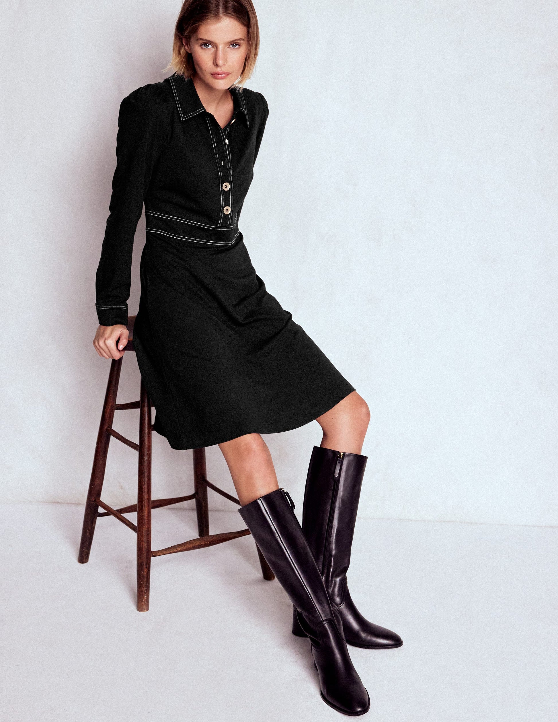 Nicolette Long Sleeve Dress-Black-2