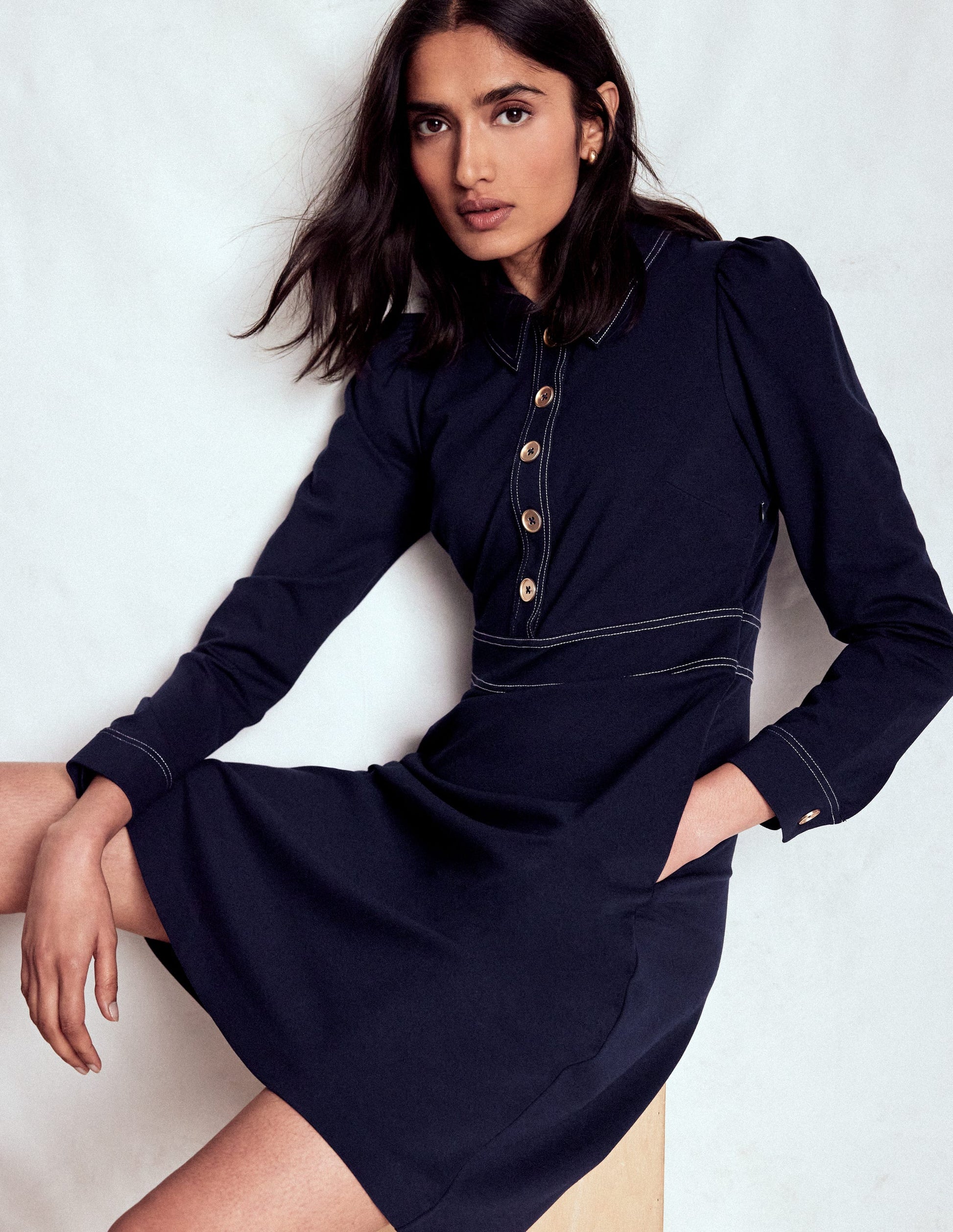 Nicolette Long Sleeve Dress-Navy Boden USA