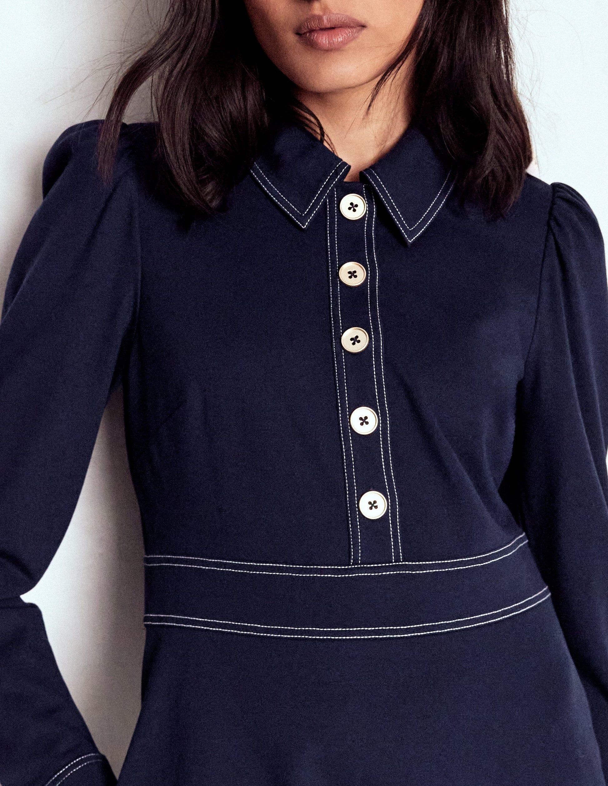 Nicolette Long Sleeve Dress-Navy-3