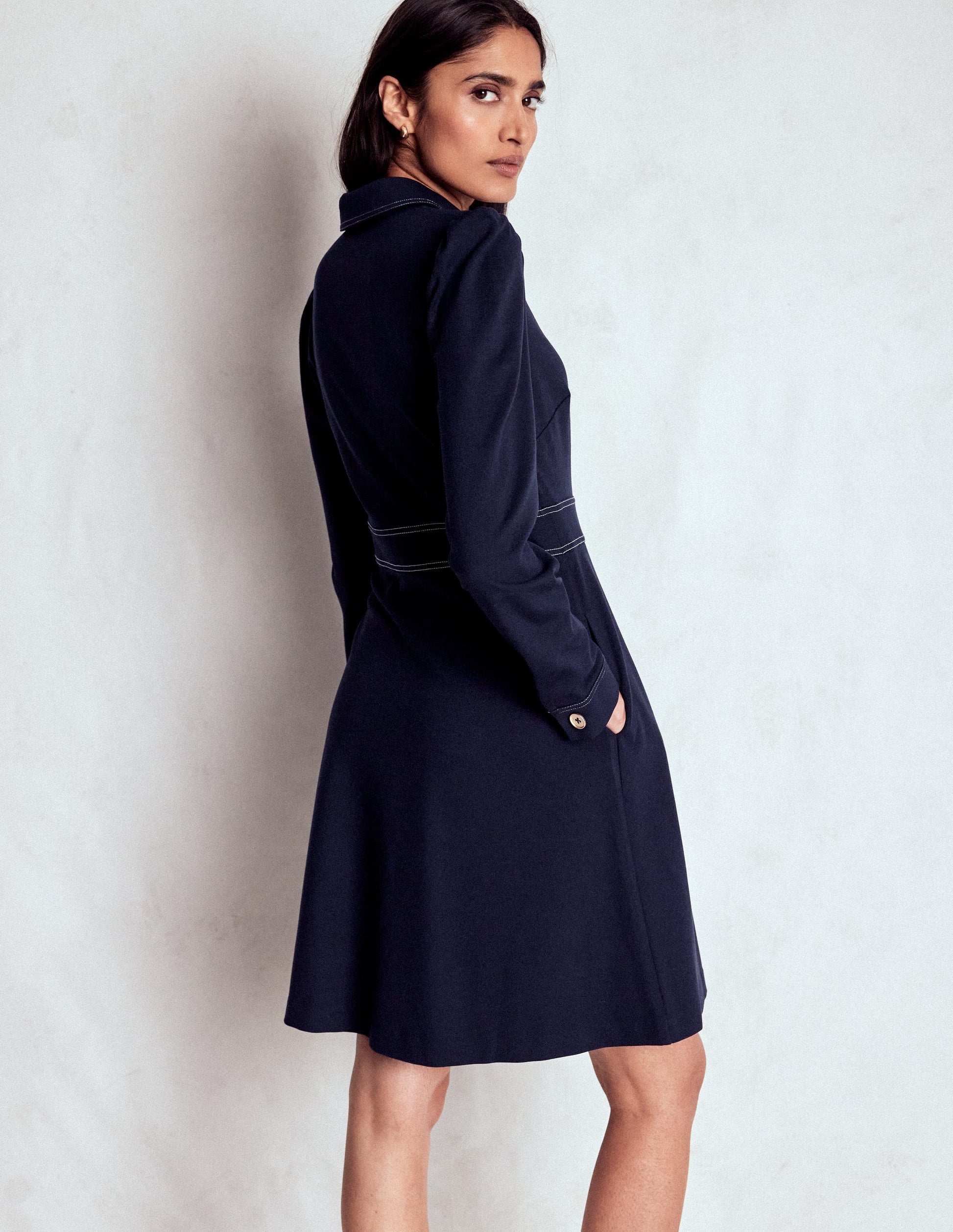 Nicolette Long Sleeve Dress-Navy-4