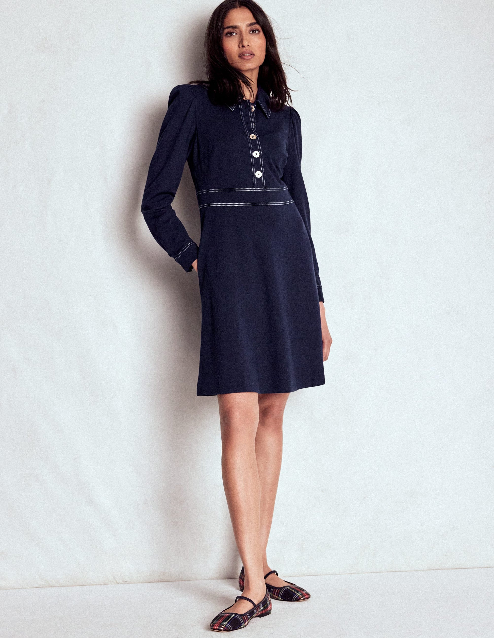 Nicolette Long Sleeve Dress-Navy-5