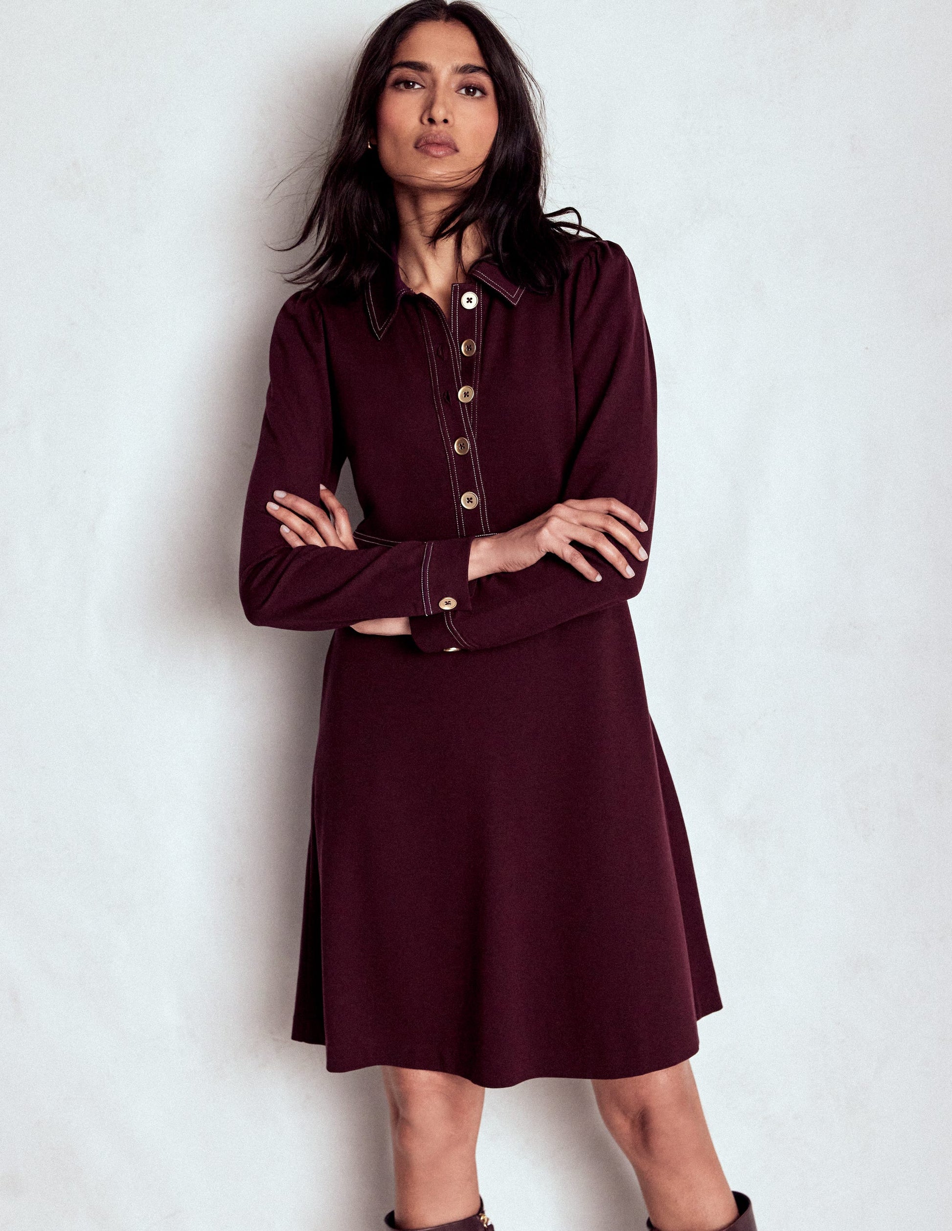 Nicolette Long Sleeve Dress-Dark Cherry | Boden USA Nicolette Long Sleeve Dress-Dark Cherry | Boden USA