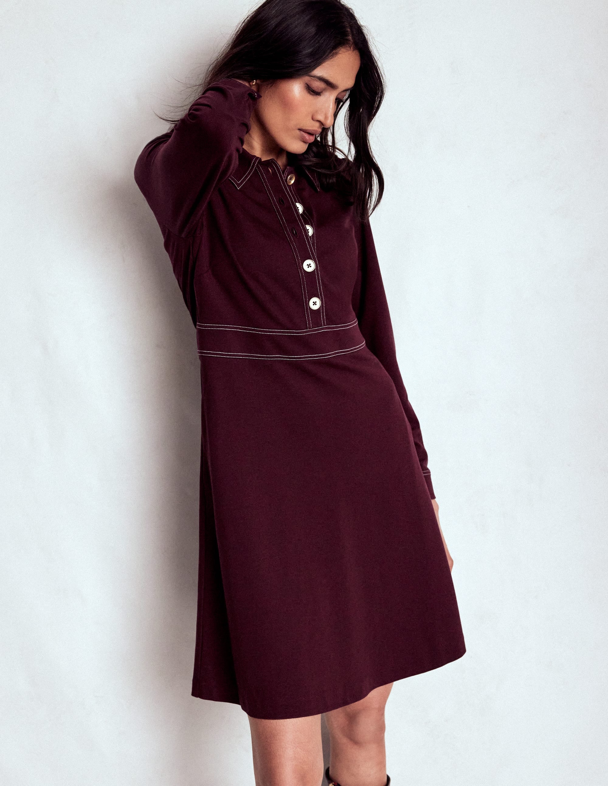 お値下げ⭐︎Jersey Shirt Dress Nicolette Long Sleeve Dress-Dark Cherry | Boden USA