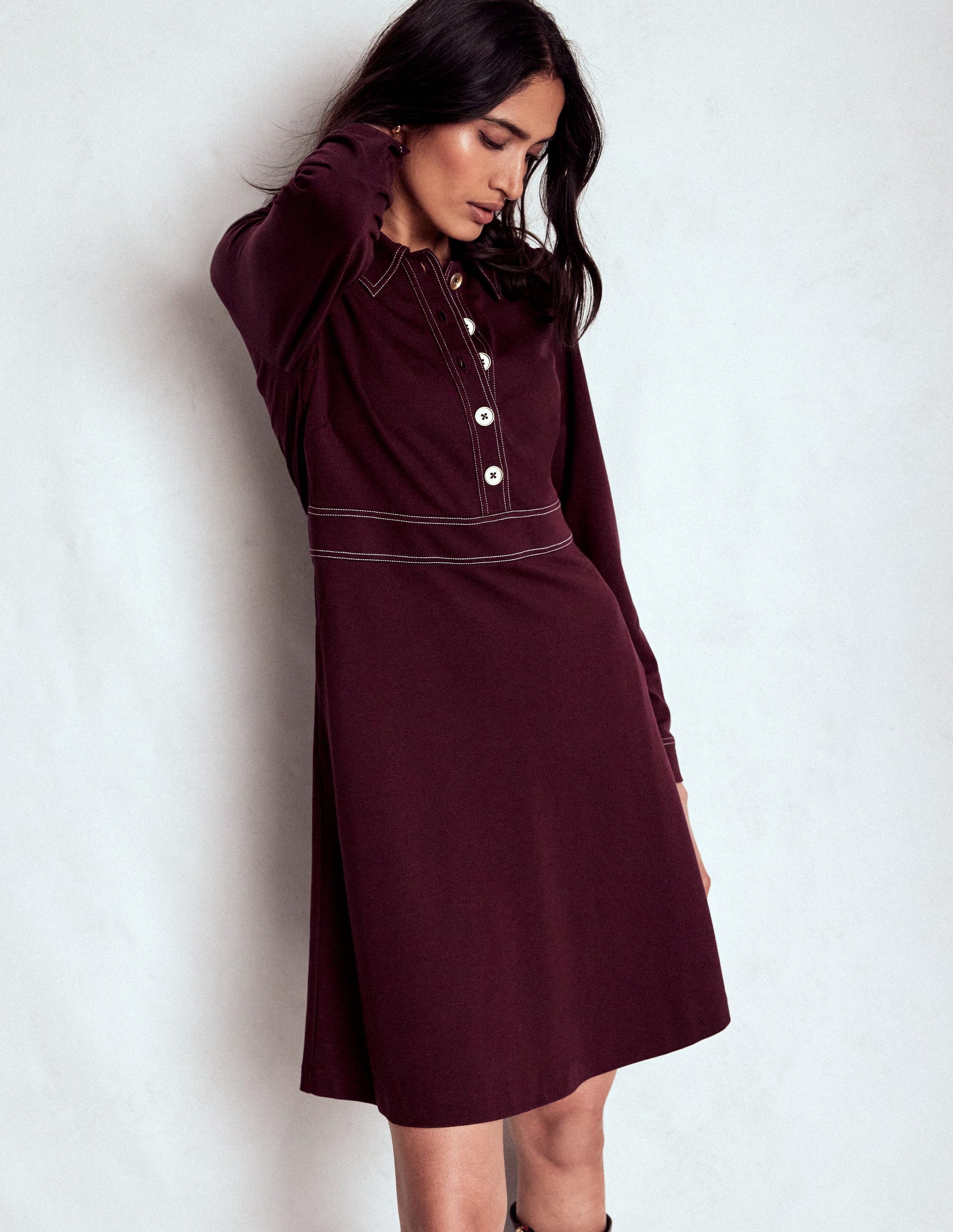 Nicolette Long Sleeve Dress-Dark Cherry-5