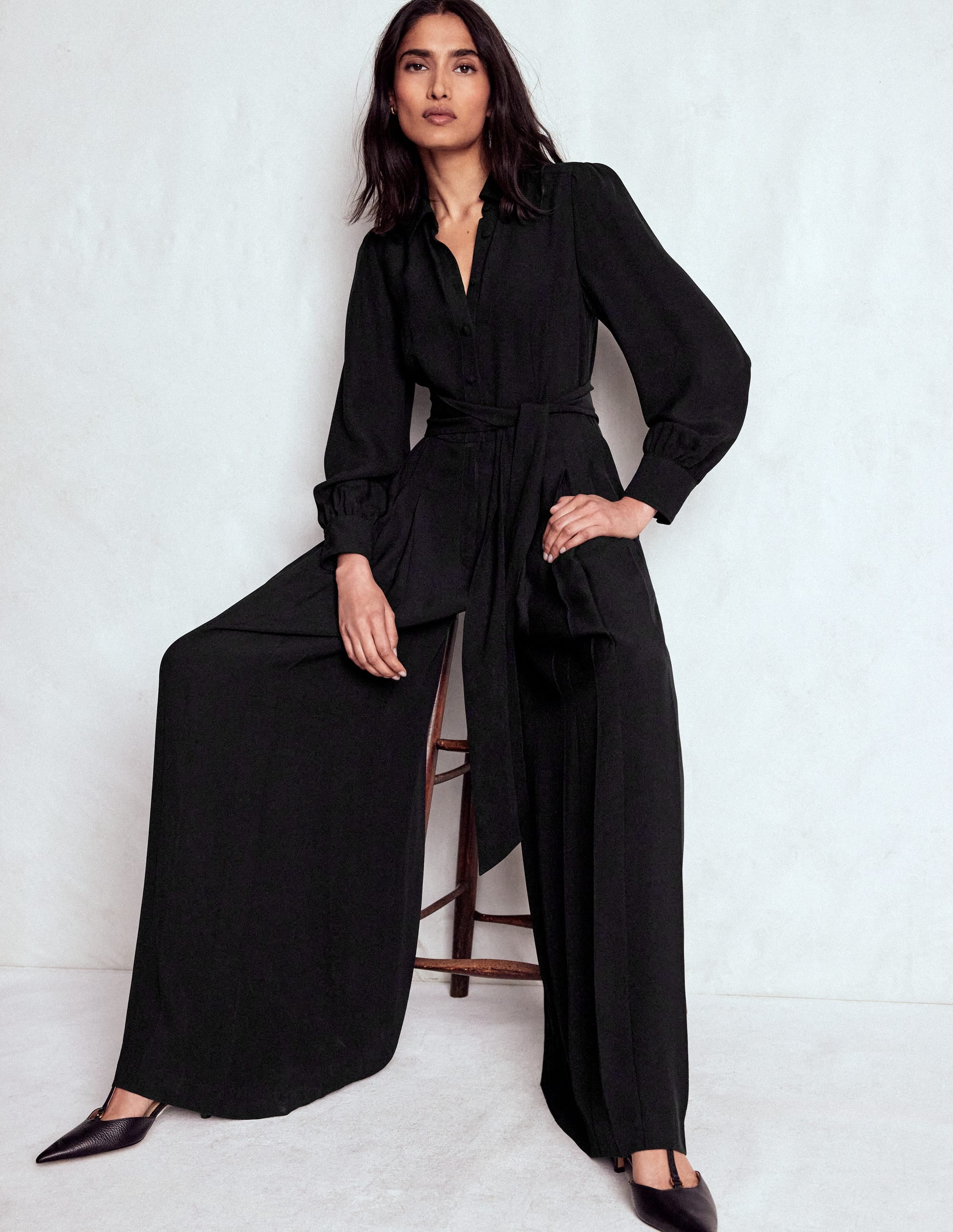 Button Up Palazzo Jumpsuit-Black - Image 1