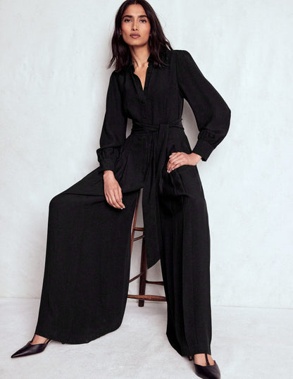 Button Up Palazzo Jumpsuit-Black-1