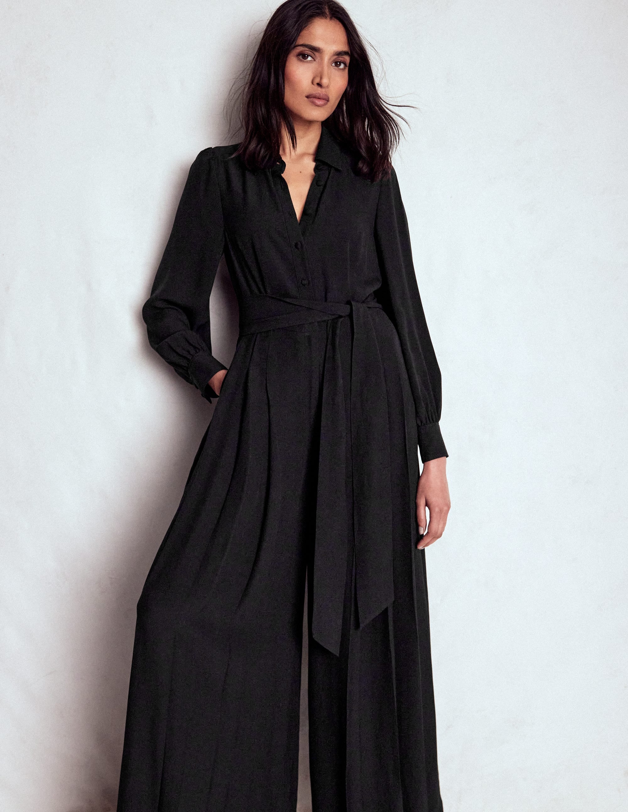 Button Up Palazzo Jumpsuit-Black - Image 2