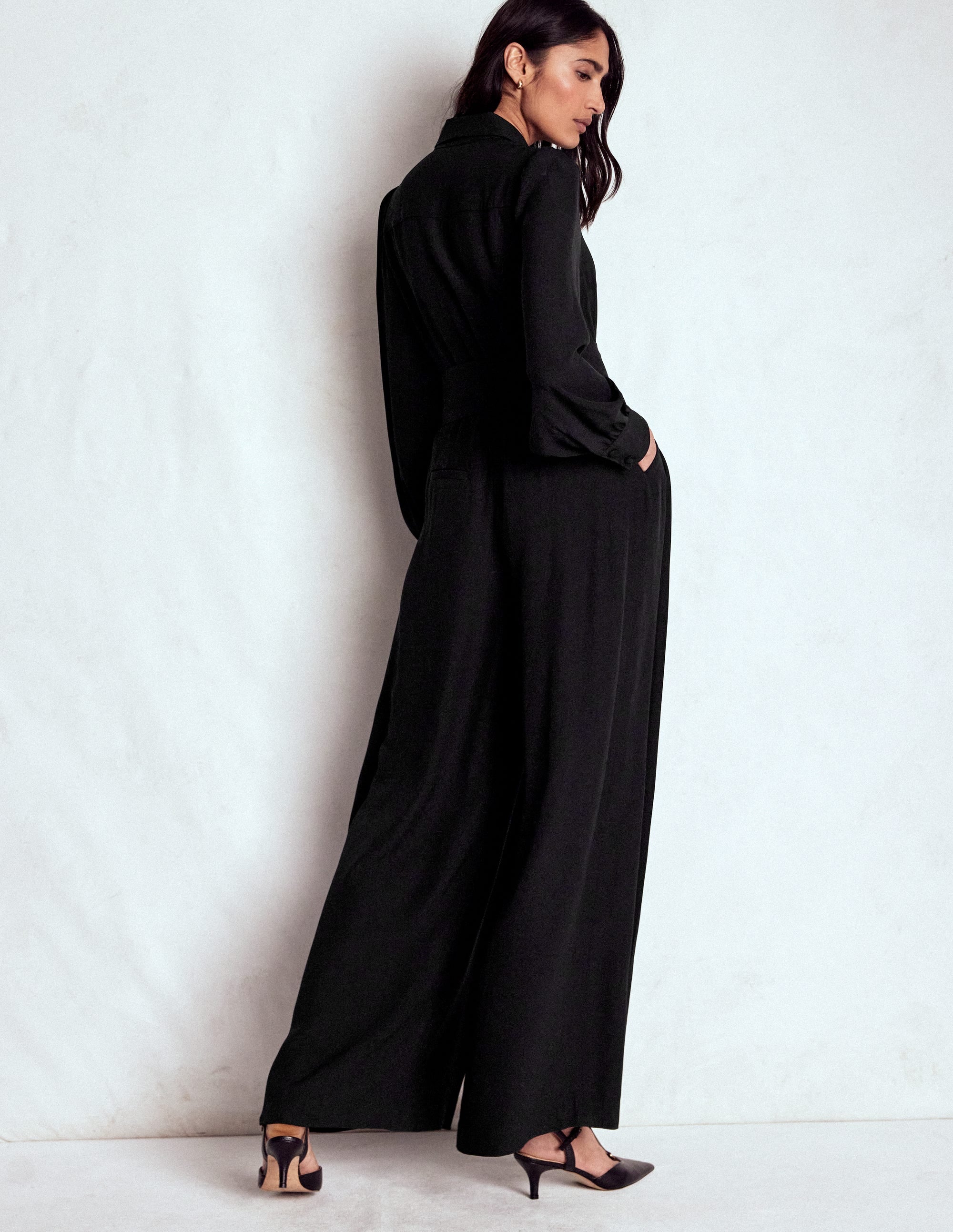 Button Up Palazzo Jumpsuit-Black - Image 3