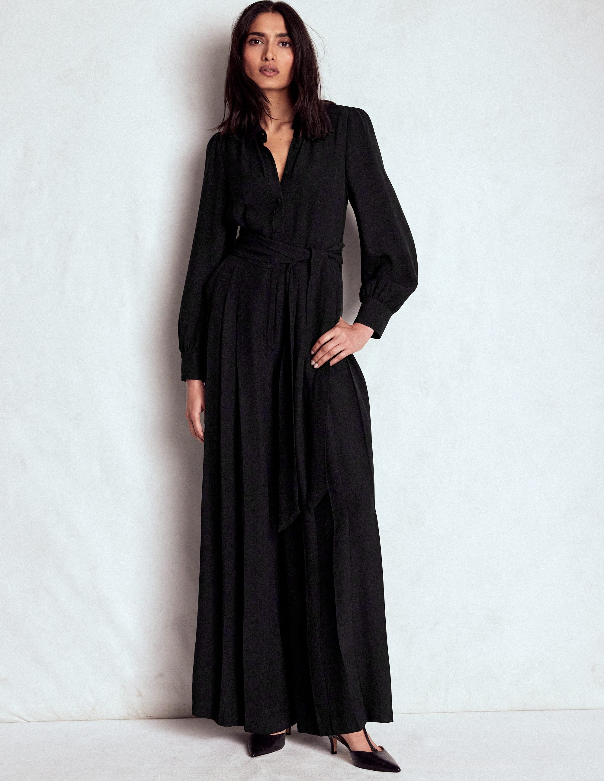 Button Up Palazzo Jumpsuit-Black - Image 4