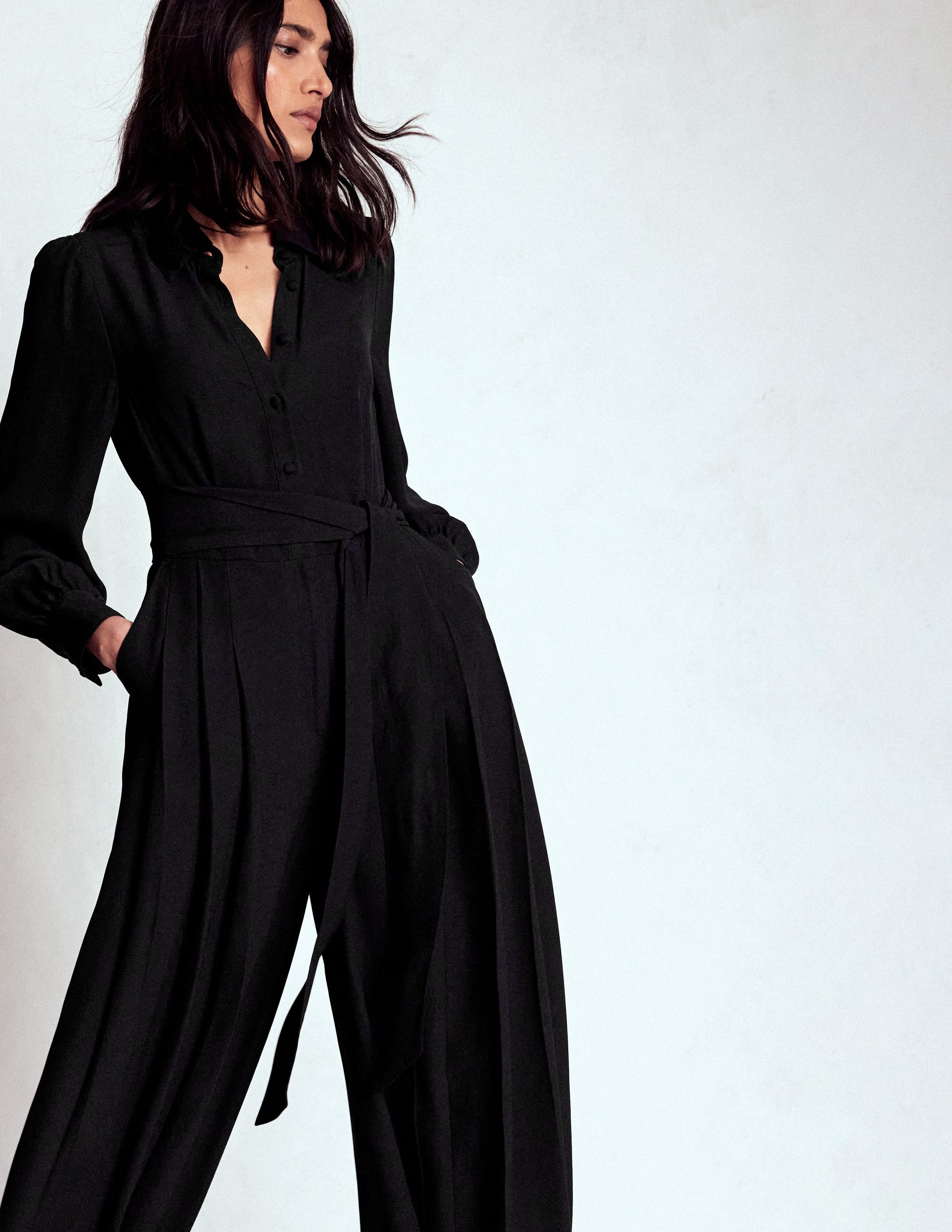 Button Up Palazzo Jumpsuit-Black - Image 5