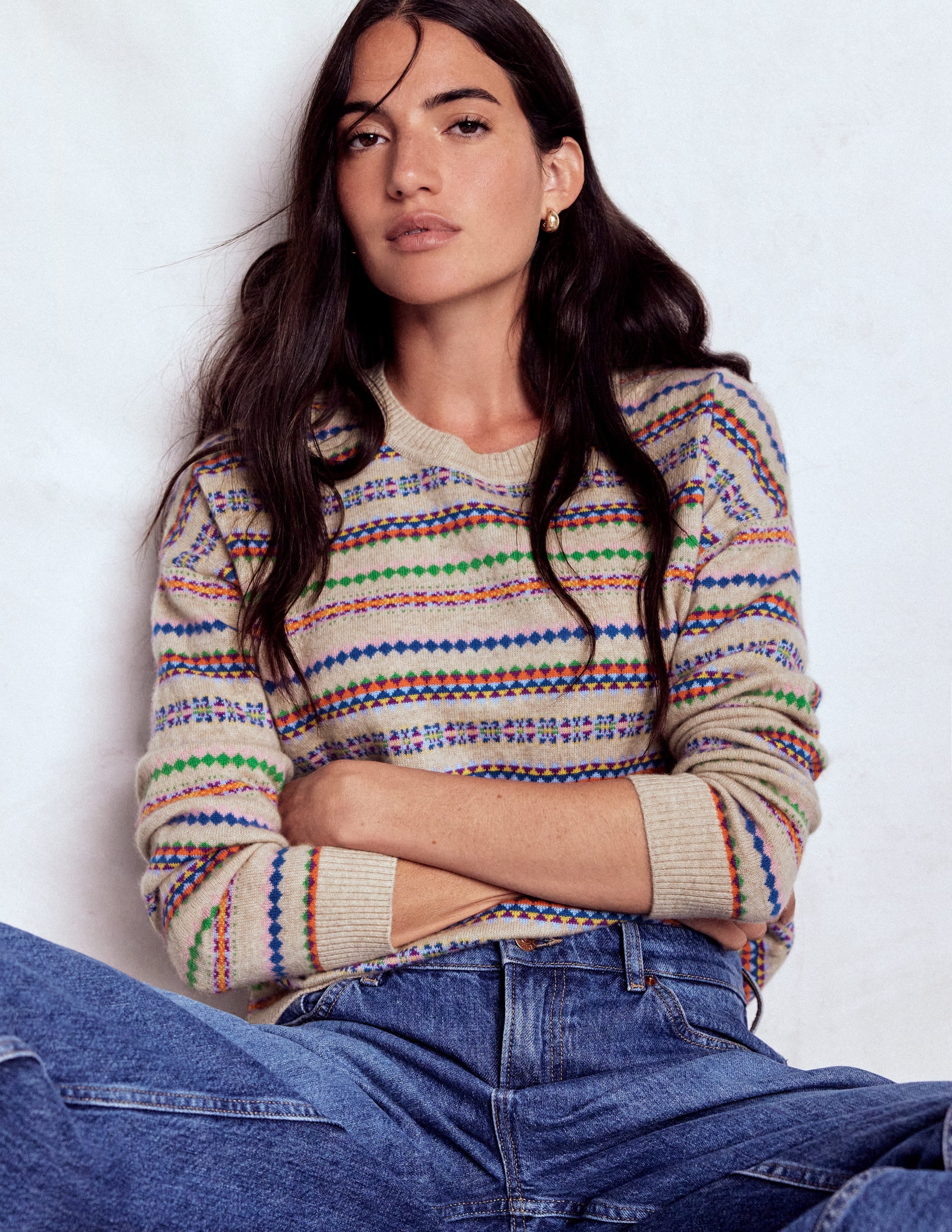 Lydia Cashmere Jumper-Oatmeal Melange Fair Isle - Image 1