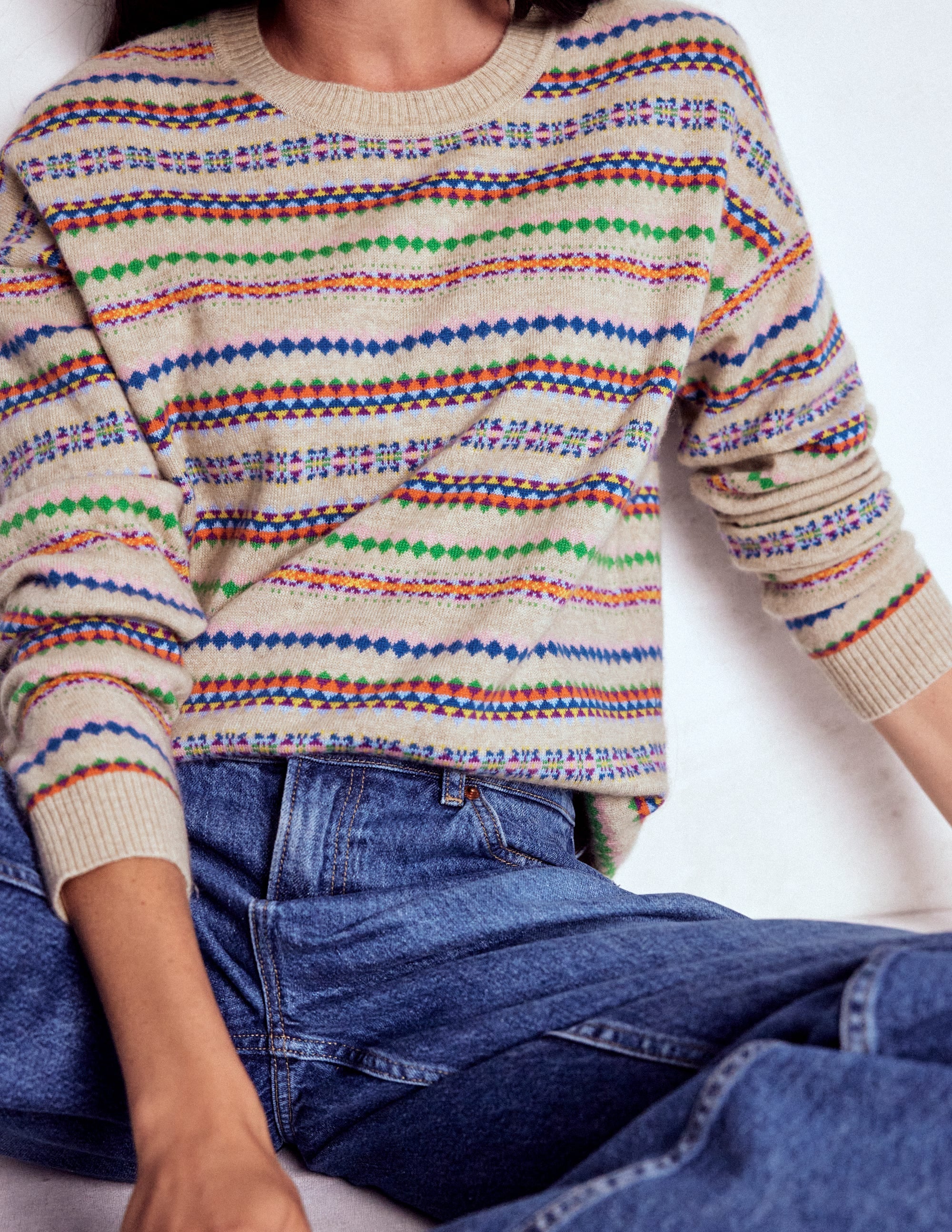 Lydia Cashmere Jumper-Oatmeal Melange Fair Isle - Image 2