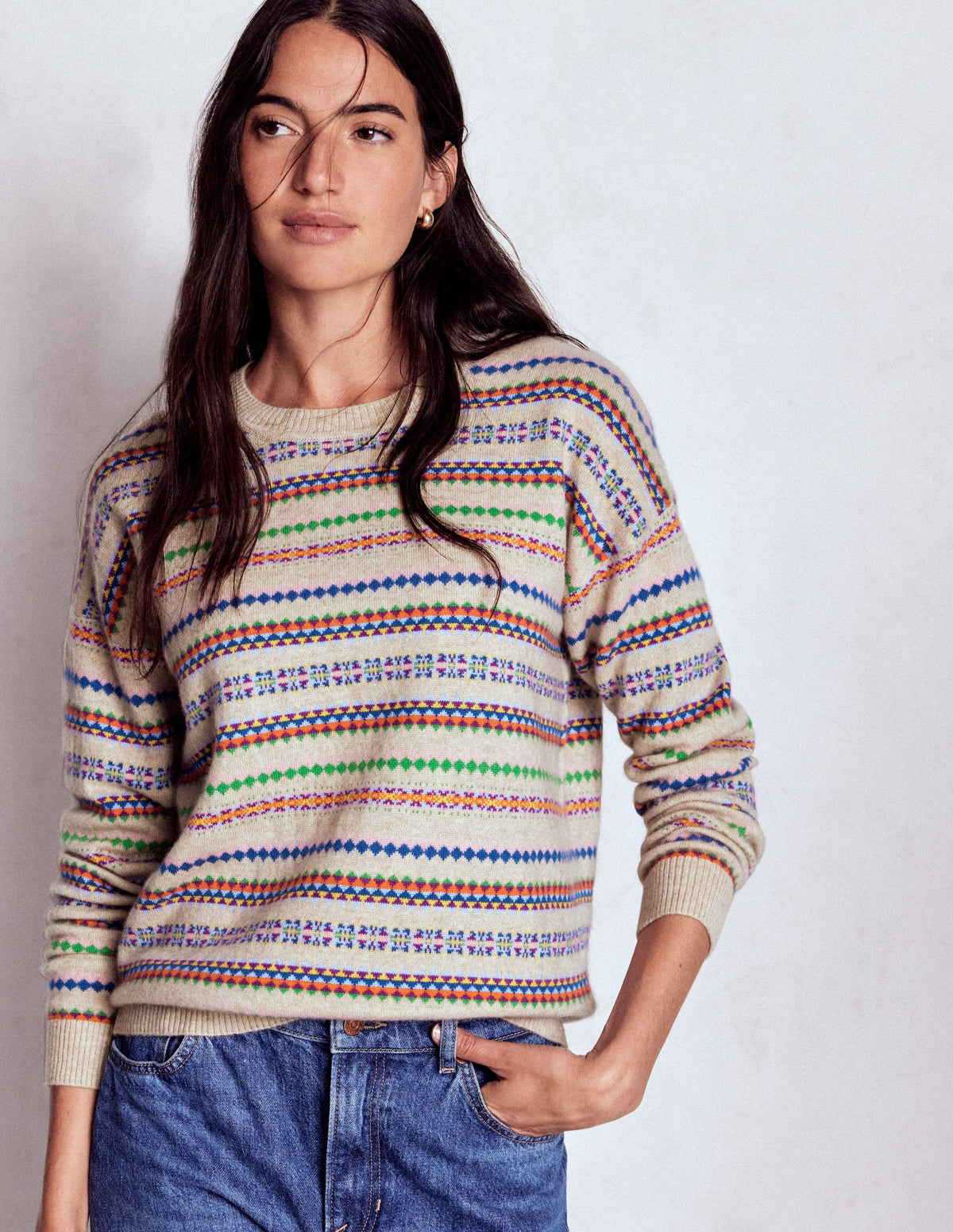 Lydia Cashmere Jumper-Oatmeal Melange Fair Isle - Image 4