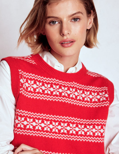 Edie Fair Isle Vest-Poppy Red, Warm Ivory-2