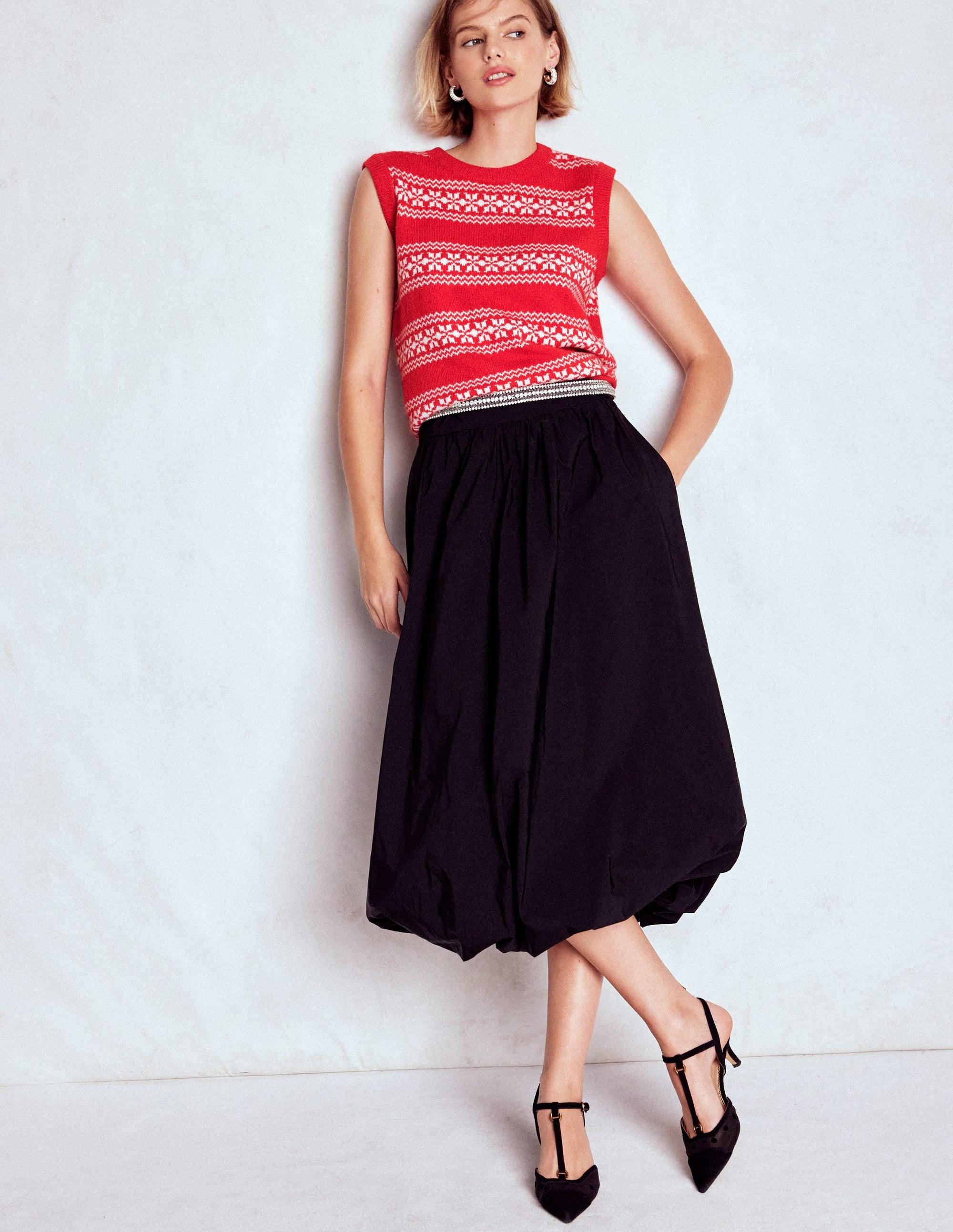 Edie Fair Isle Vest-Poppy Red, Warm Ivory - Image 5