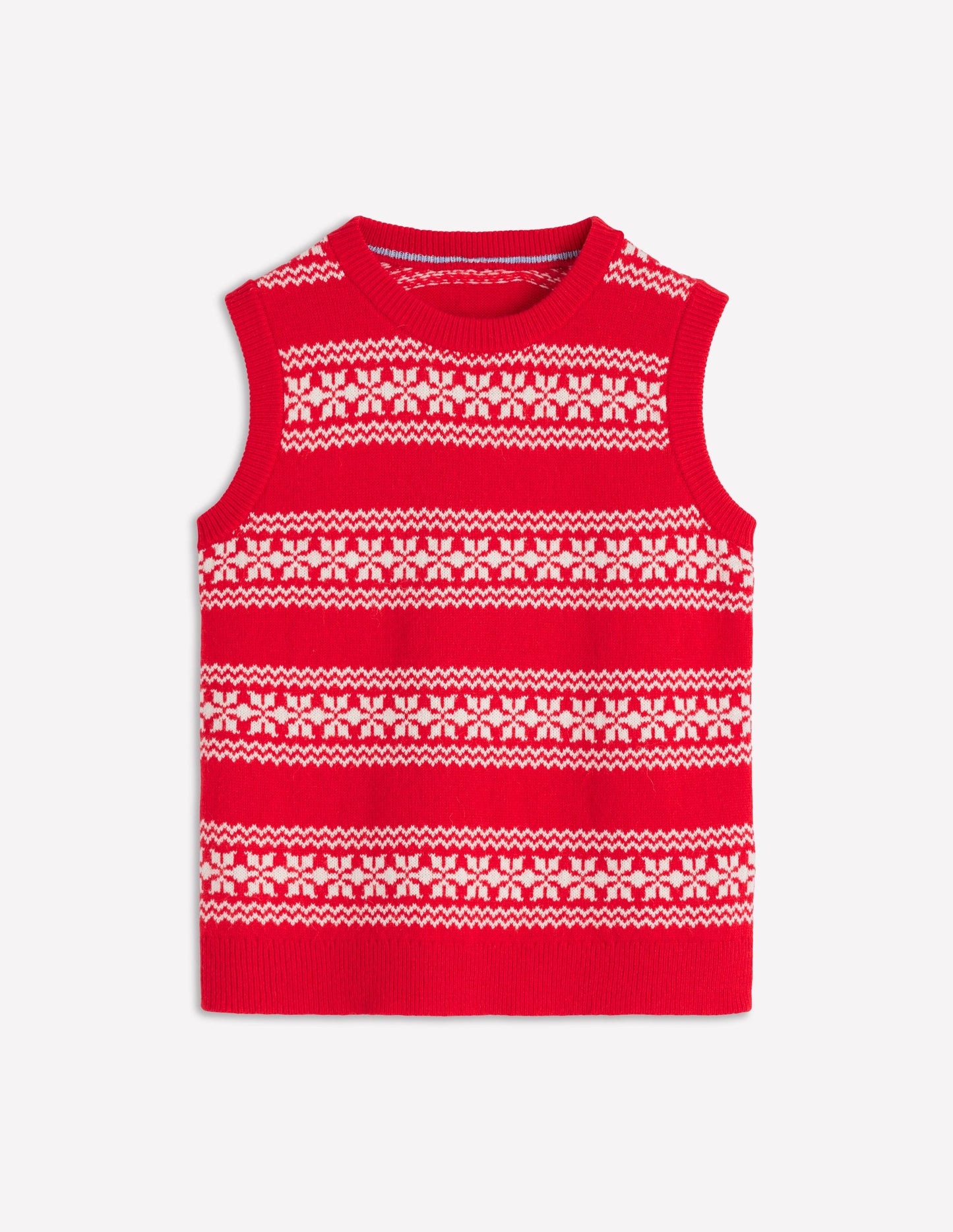 Edie Fair Isle Vest-Poppy Red, Warm Ivory