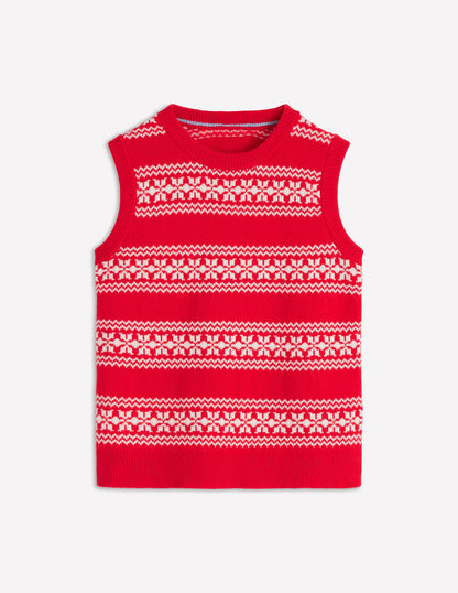 Edie Fair Isle Vest-Poppy Red, Warm Ivory-7