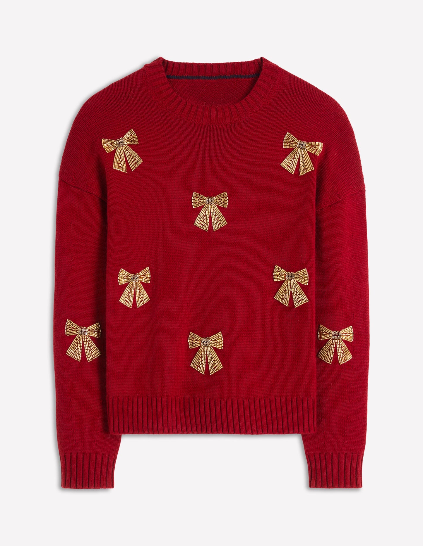 Natalie Embroidered Sweater-Red, Embellished Bows