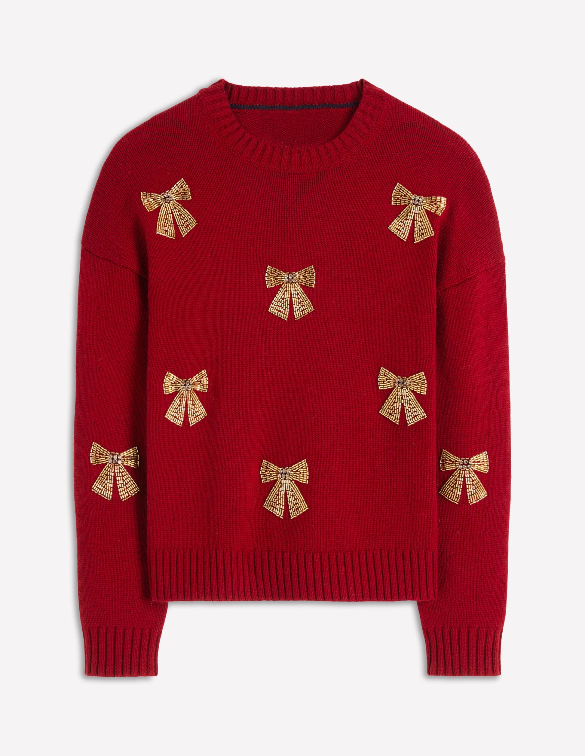Natalie Embroidered Sweater-Red, Embellished Bows-6