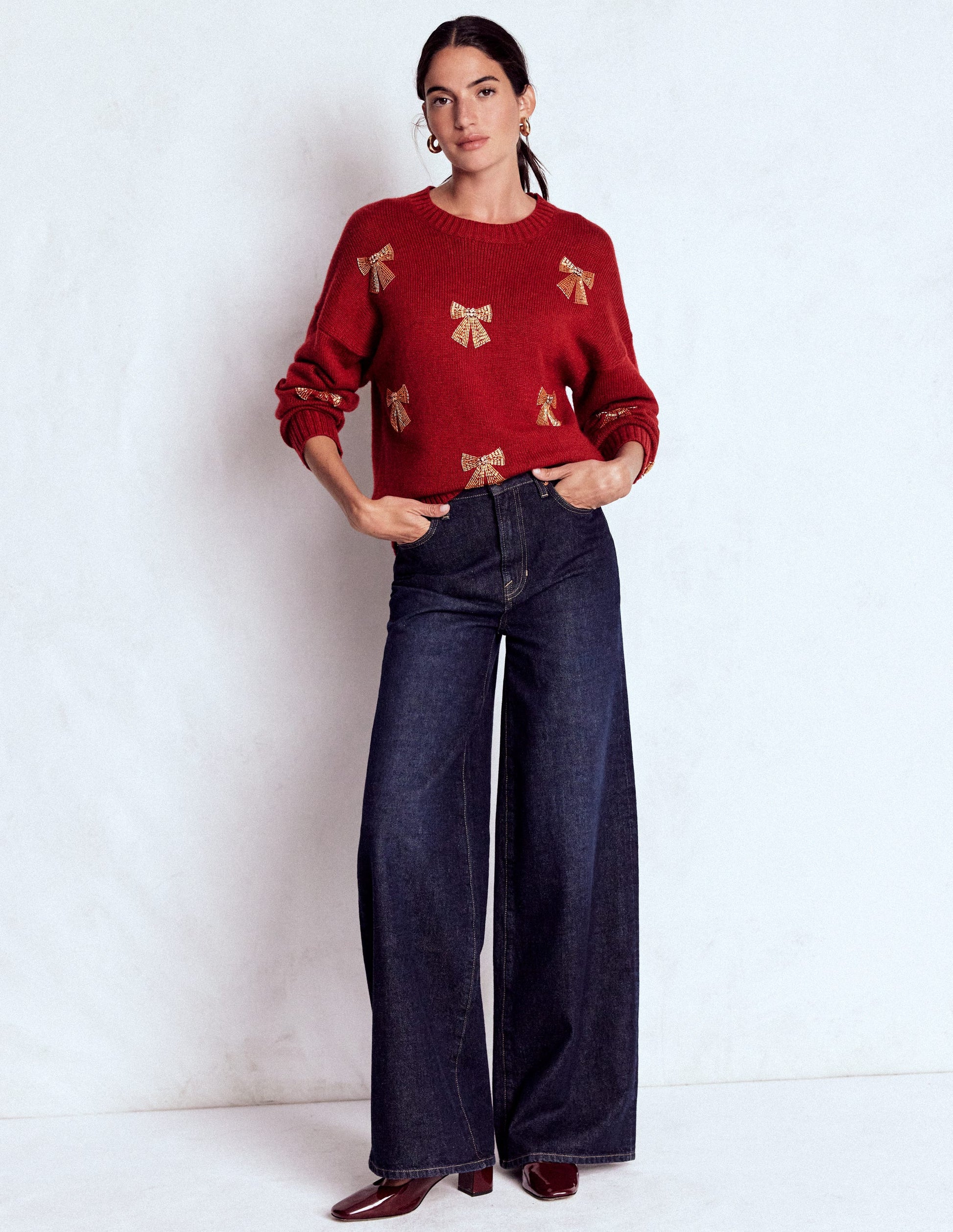 Boden Women's Natalie Embroidered Sweater in Red | Size Large Boden Women's Natalie Embroidered Sweater in Red | Size Large