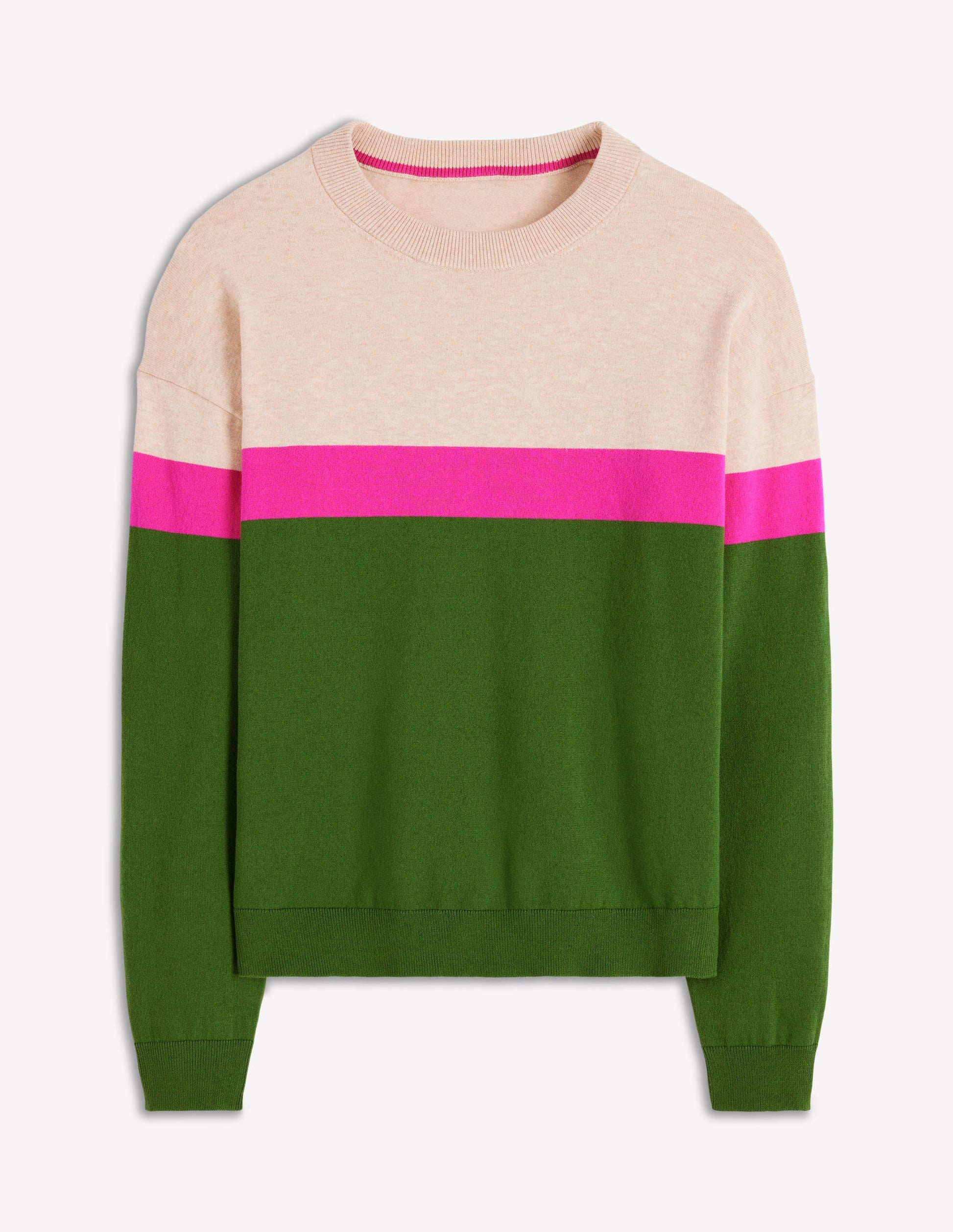 Lara Relaxed Cotton Jumper-Courtyard Green / Pink Yarrow-5