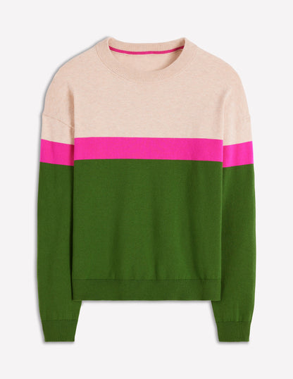 Lara Relaxed Cotton Jumper-Courtyard Green / Pink Yarrow-5