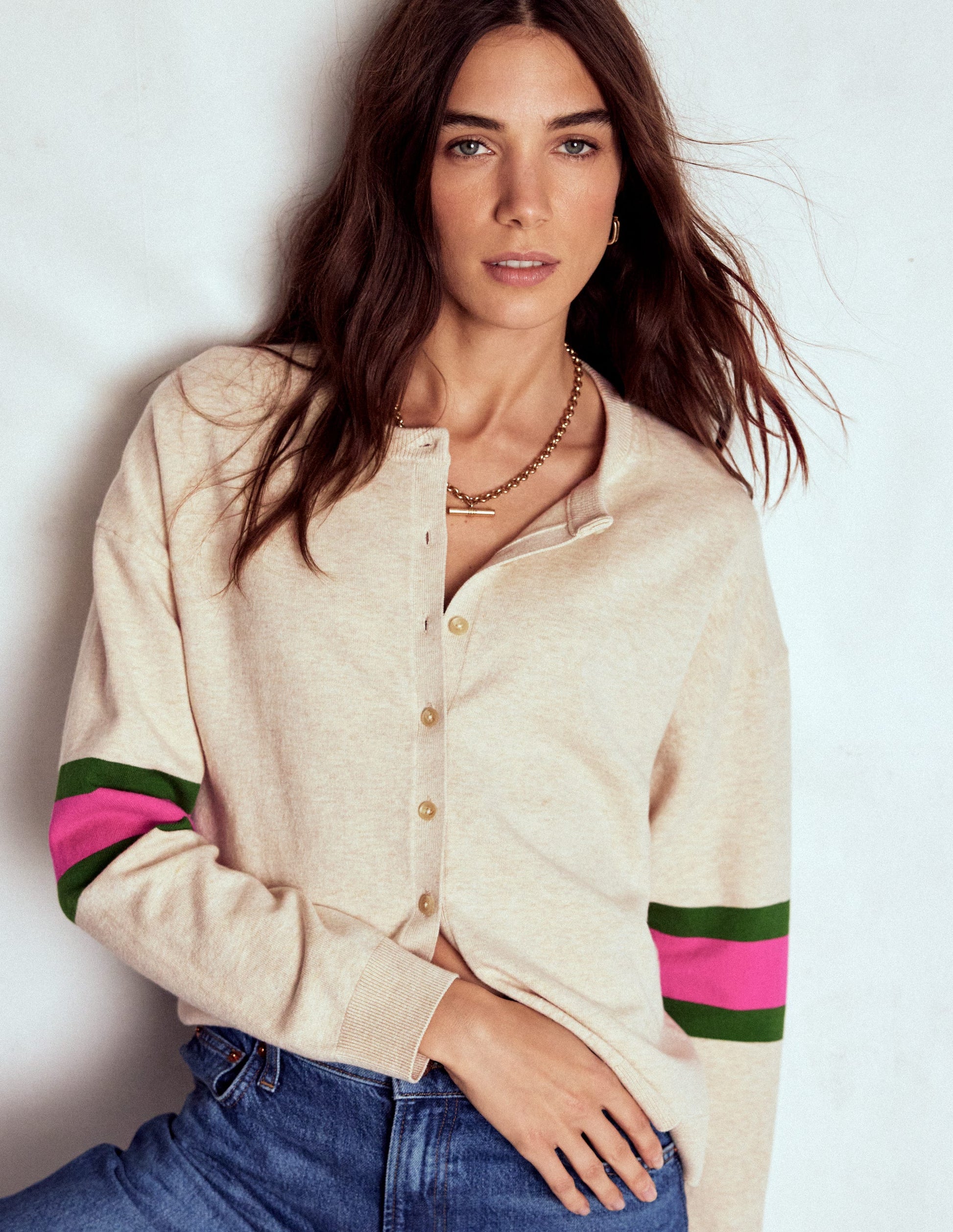 Lara Relaxed Cotton Cardigan-Oatmeal Melange-1